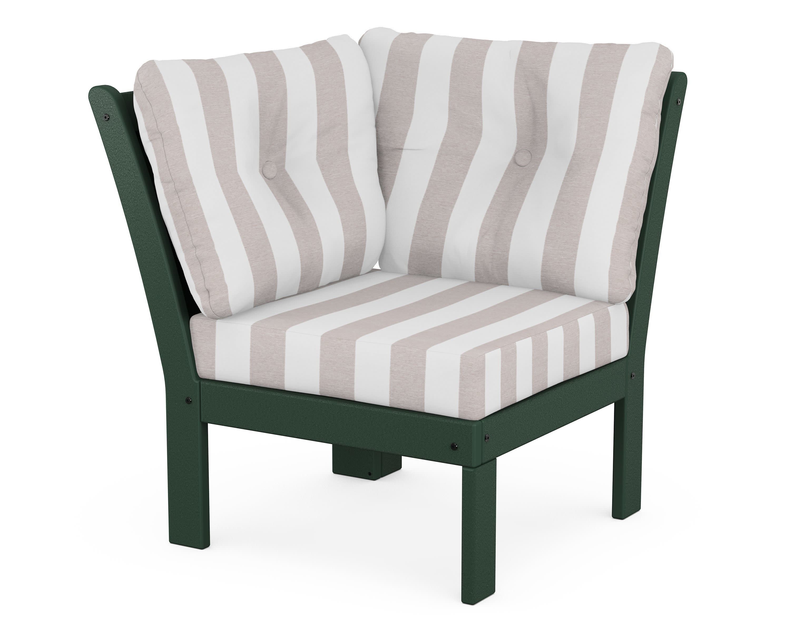 Vineyard Modular Corner Chair in Green / Cabana Stripe Dune Burlap