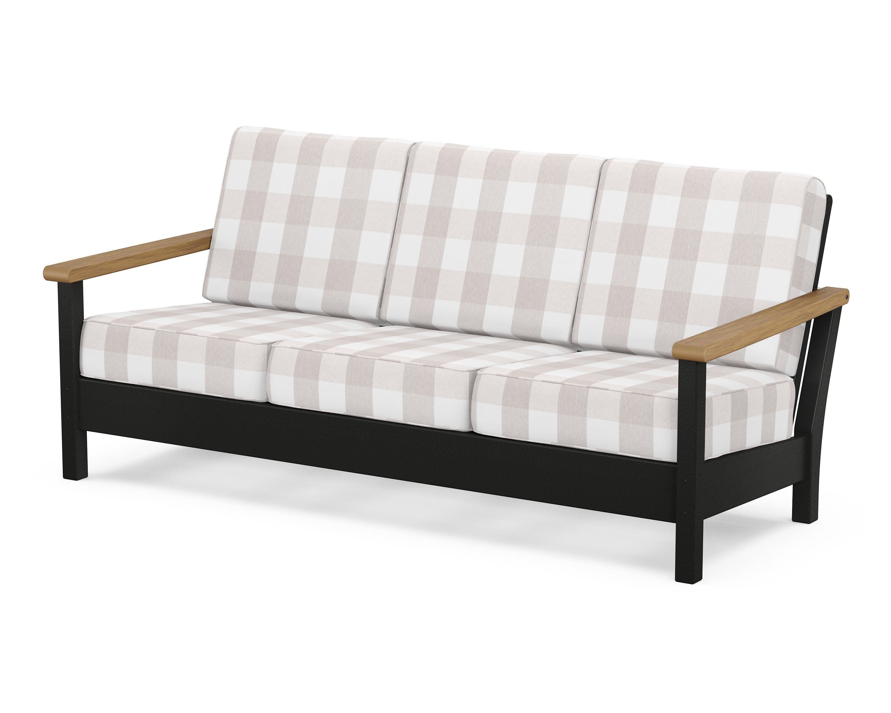 Harbour Deep Seating Sofa in Black / Natural / Buffalo Plaid Dune Burlap