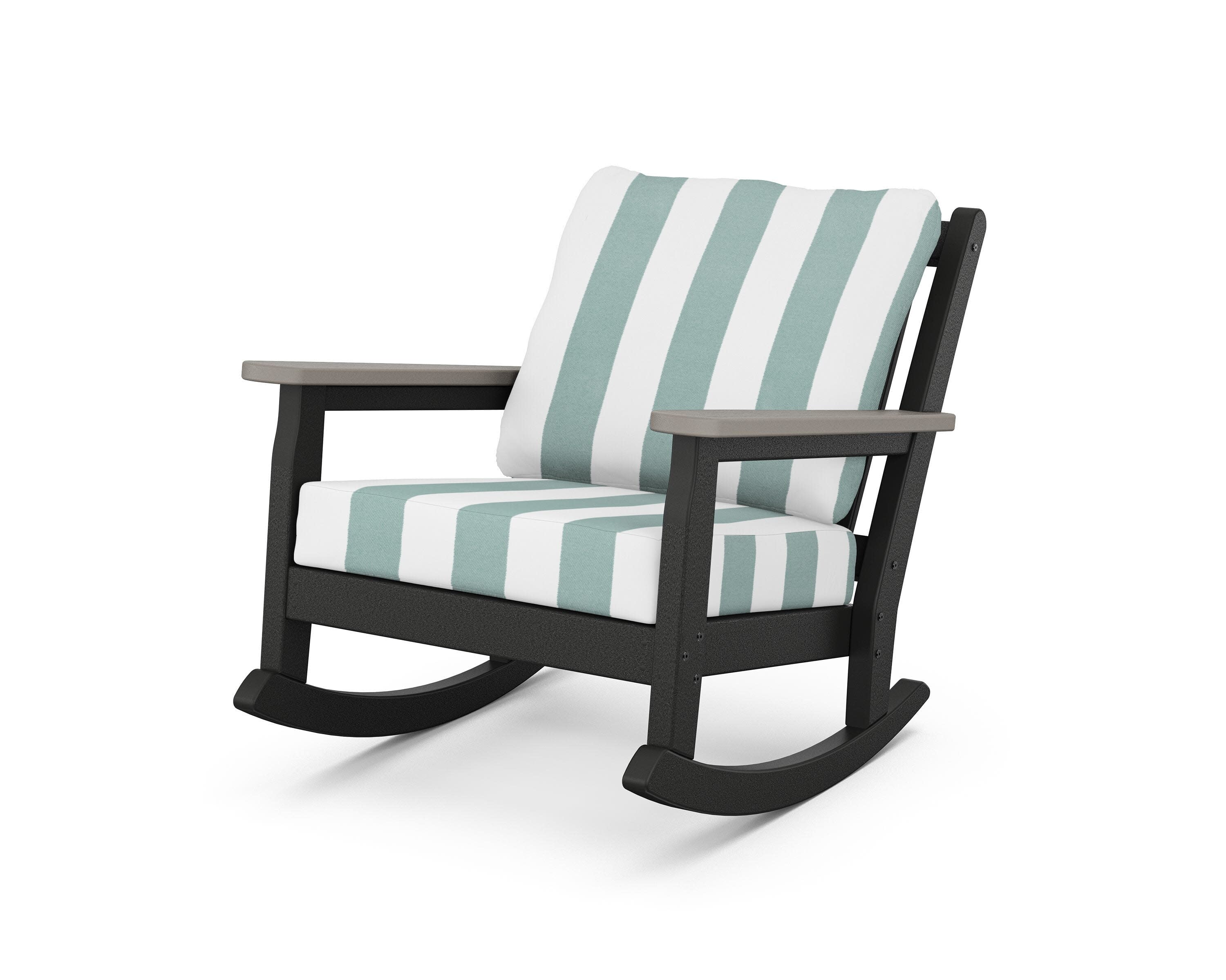 Chippendale Deep Seating Rocking Chair in Black / Driftwood / Cabana Stripe Glacier Spa