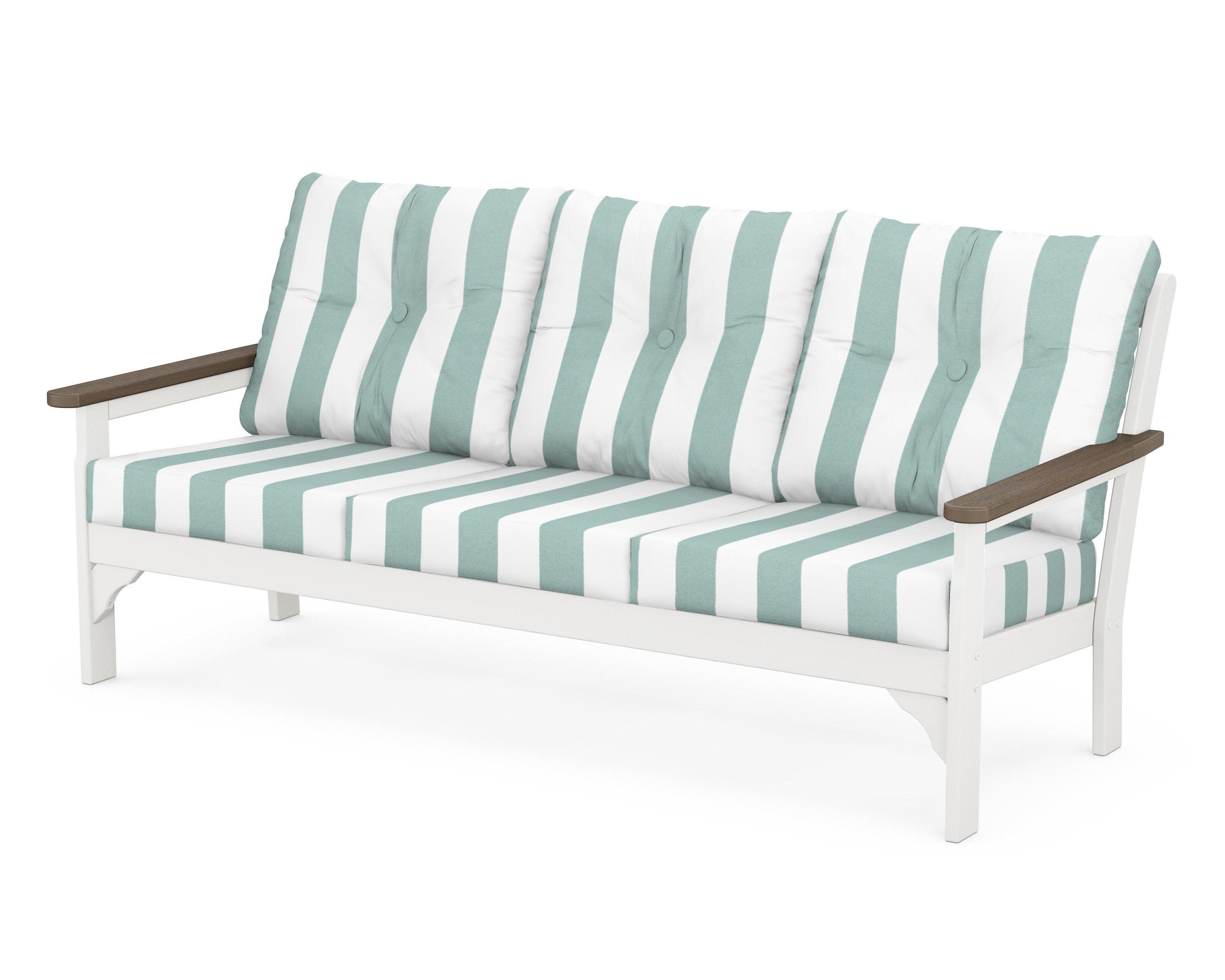 Vineyard Deep Seating Sofa in White / Kona / Cabana Stripe Glacier Spa