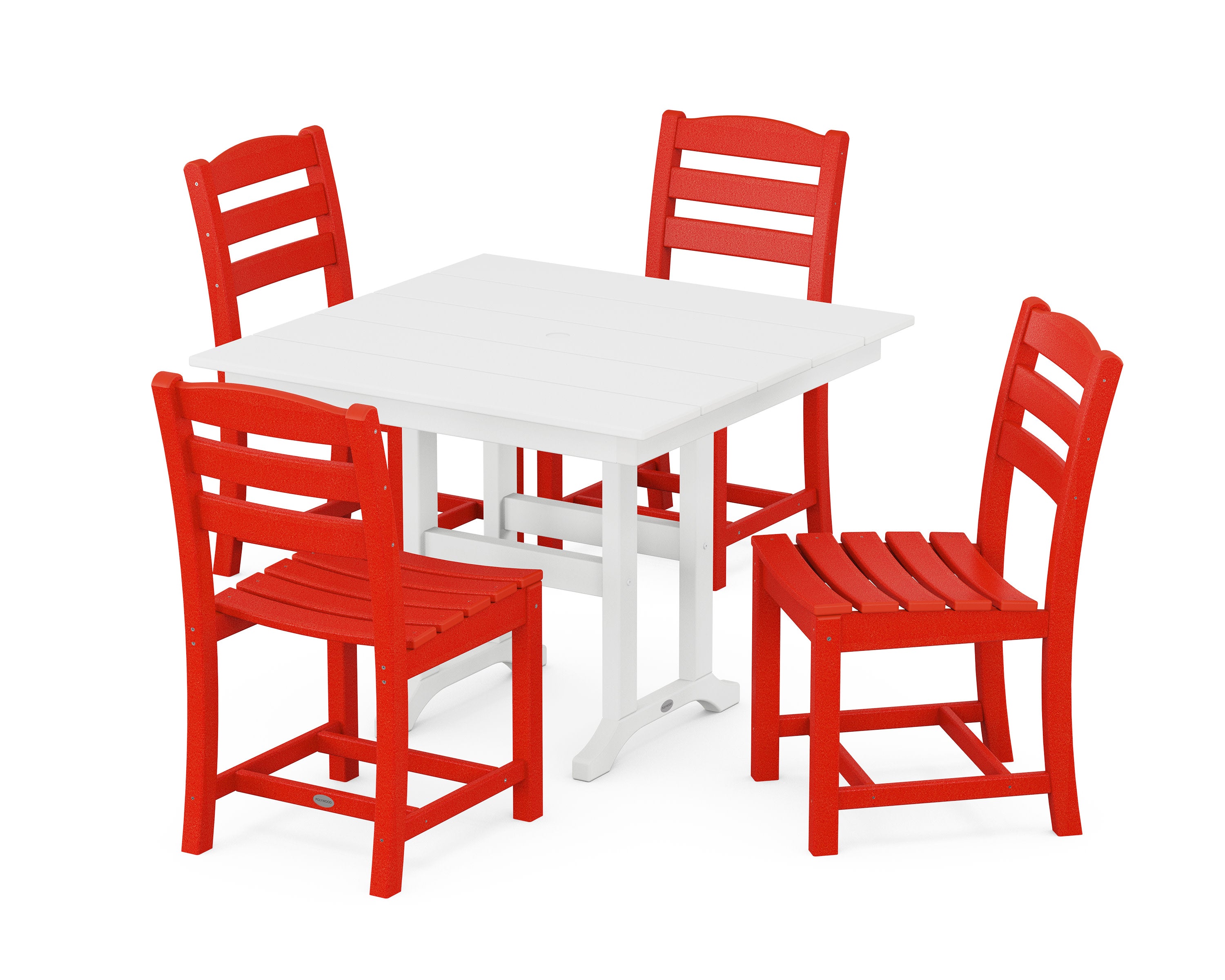 La Casa Caf Side Chair 5-Piece Farmhouse Dining Set in Sunset Red / White