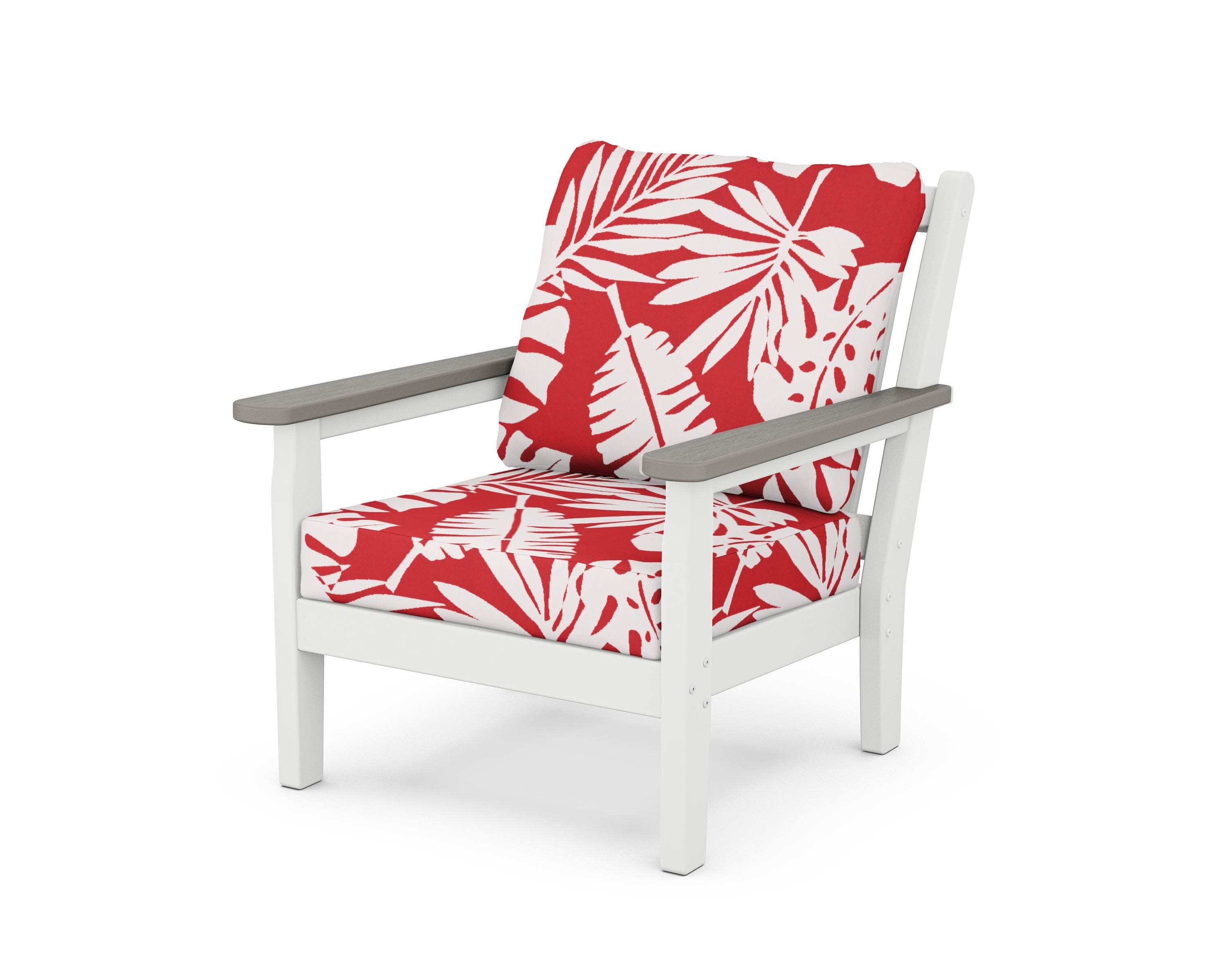 Chippendale Deep Seating Chair in White / Driftwood / Leaf Crimson