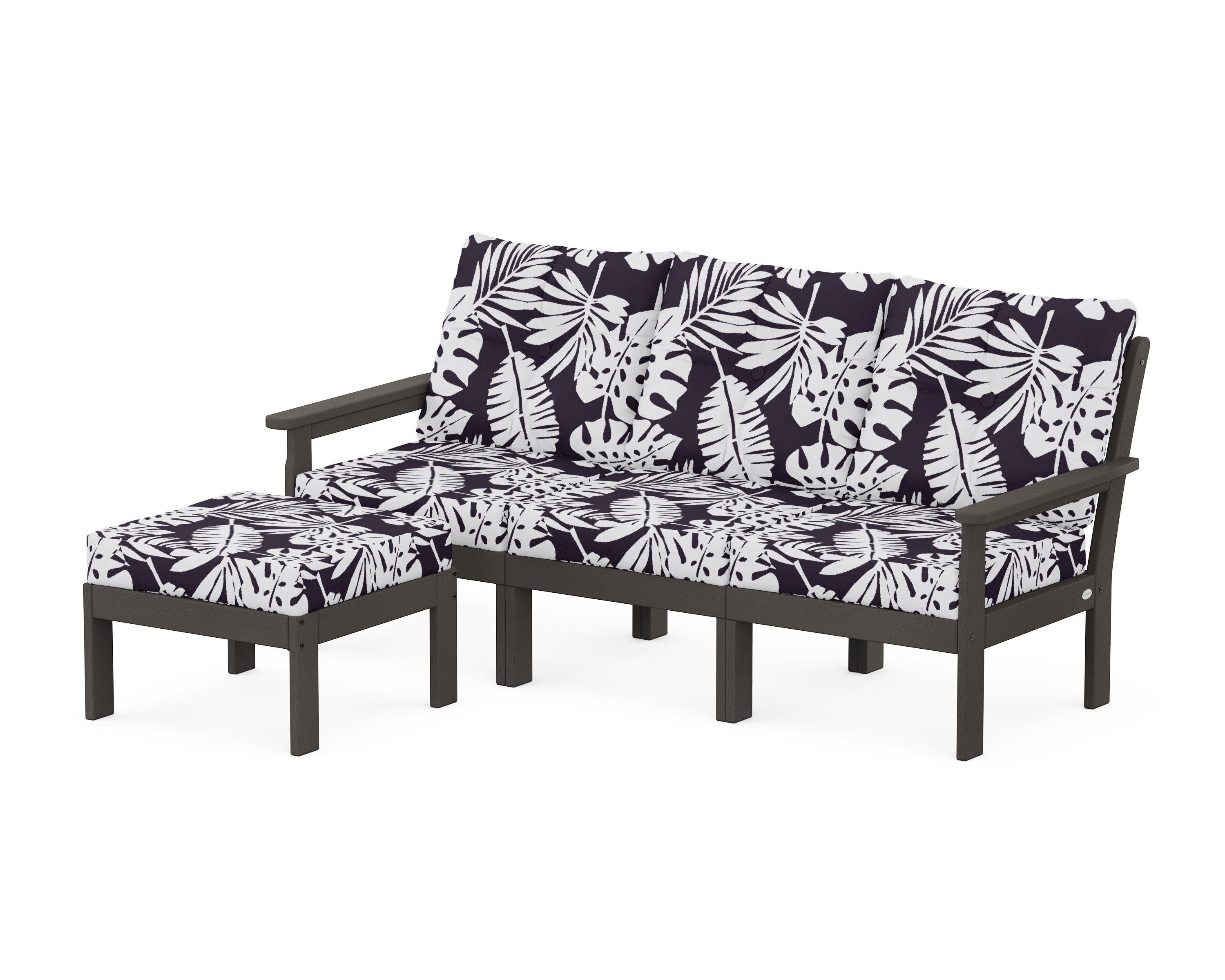 Vineyard 4-Piece Sectional with Ottoman in Vintage Coffee / Leaf Navy