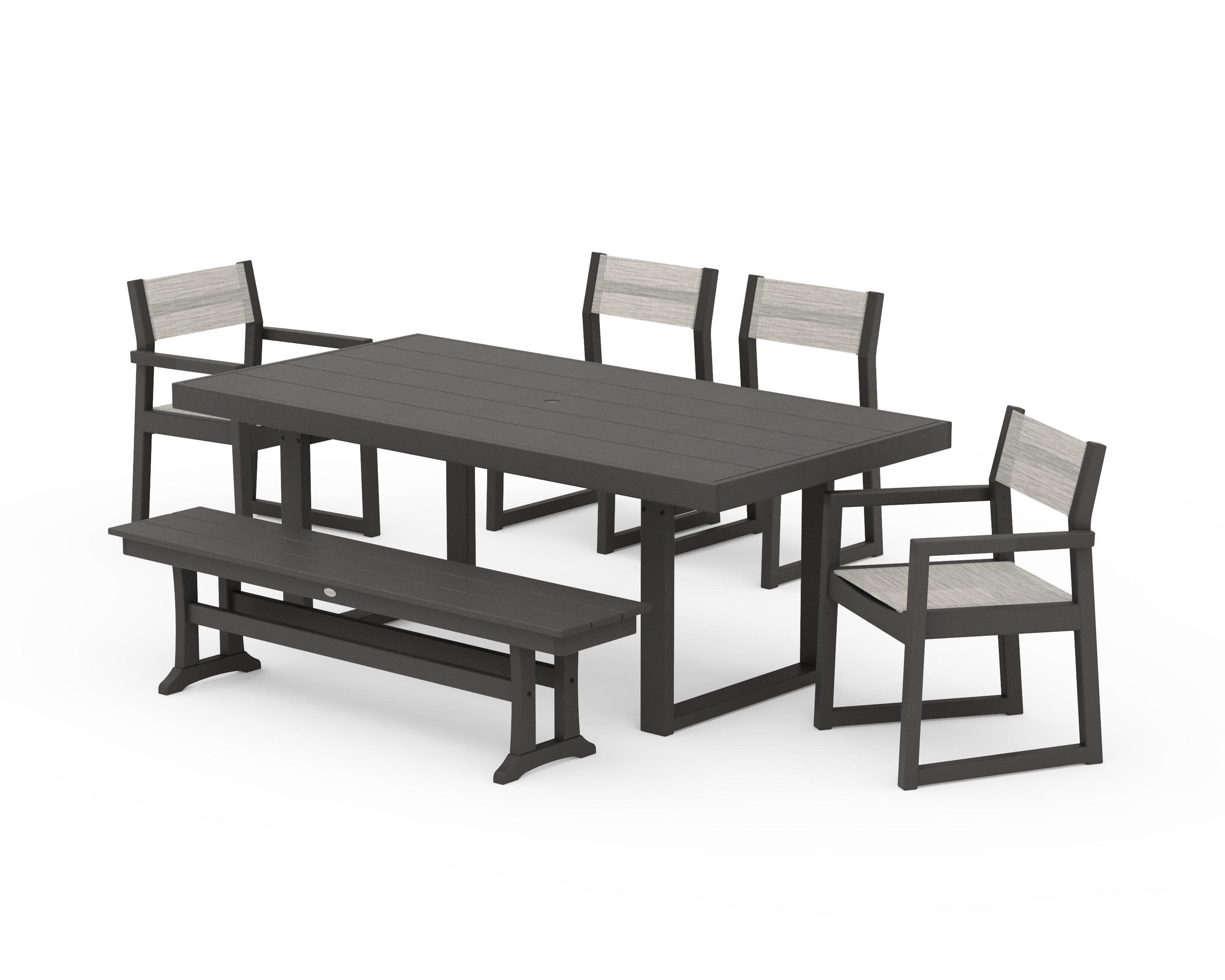 EDGE Sling 6-Piece Dining Set with Bench in Vintage Coffee / Birch Sling