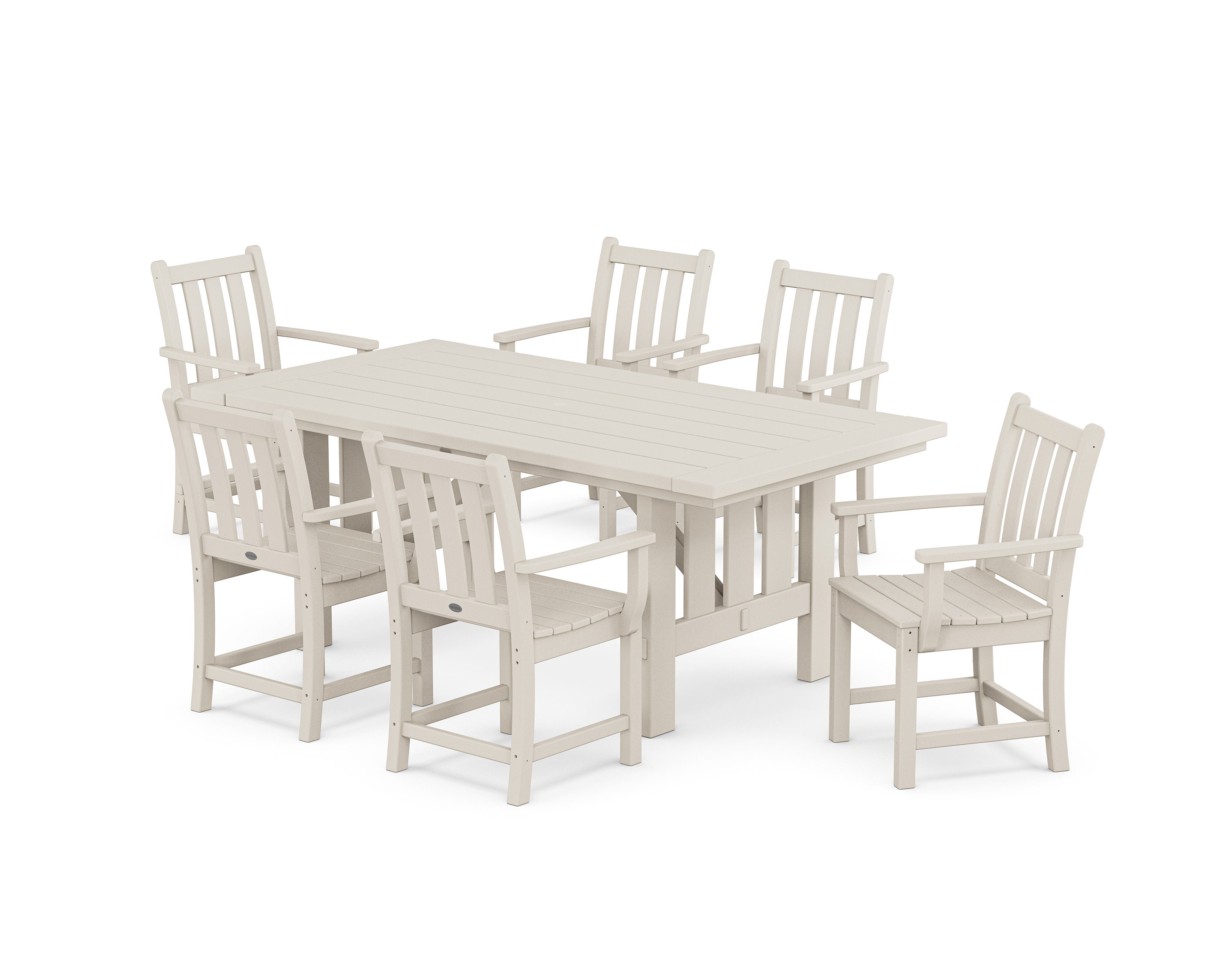 Traditional Garden Arm Chair 7-Piece Mission Dining Set in Sand
