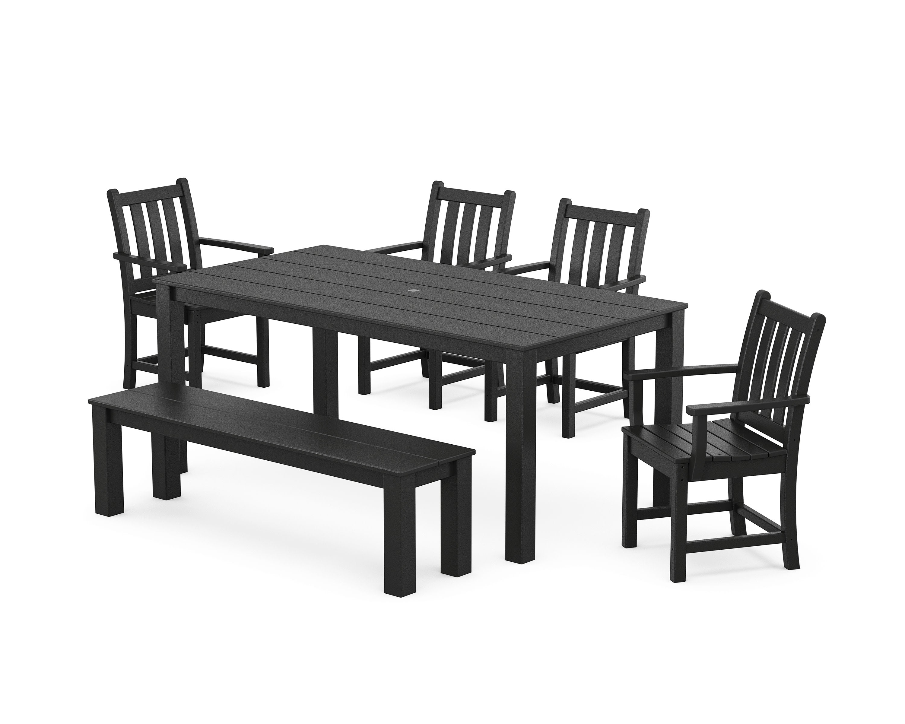 Traditional Garden 6-Piece Parsons Dining Set with Bench in Black