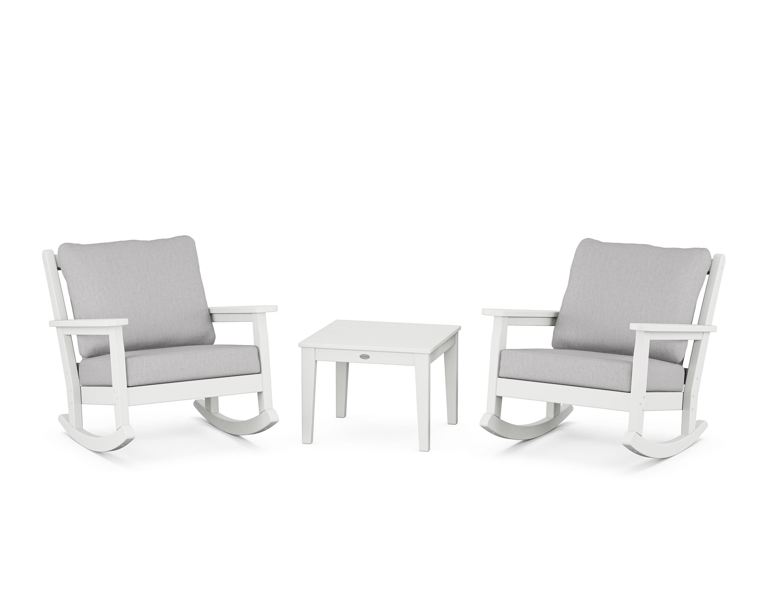 Chippendale 3-Piece Deep Seating Rocker Set in White / Granite