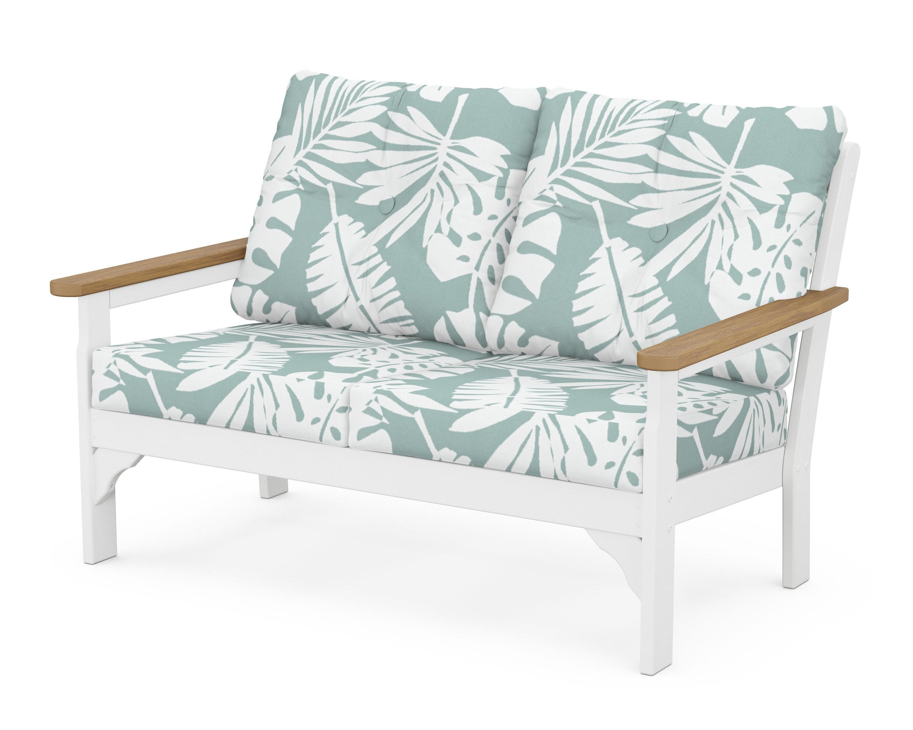 Vineyard Deep Seating Loveseat in White / Natural / Leaf Glacier Spa