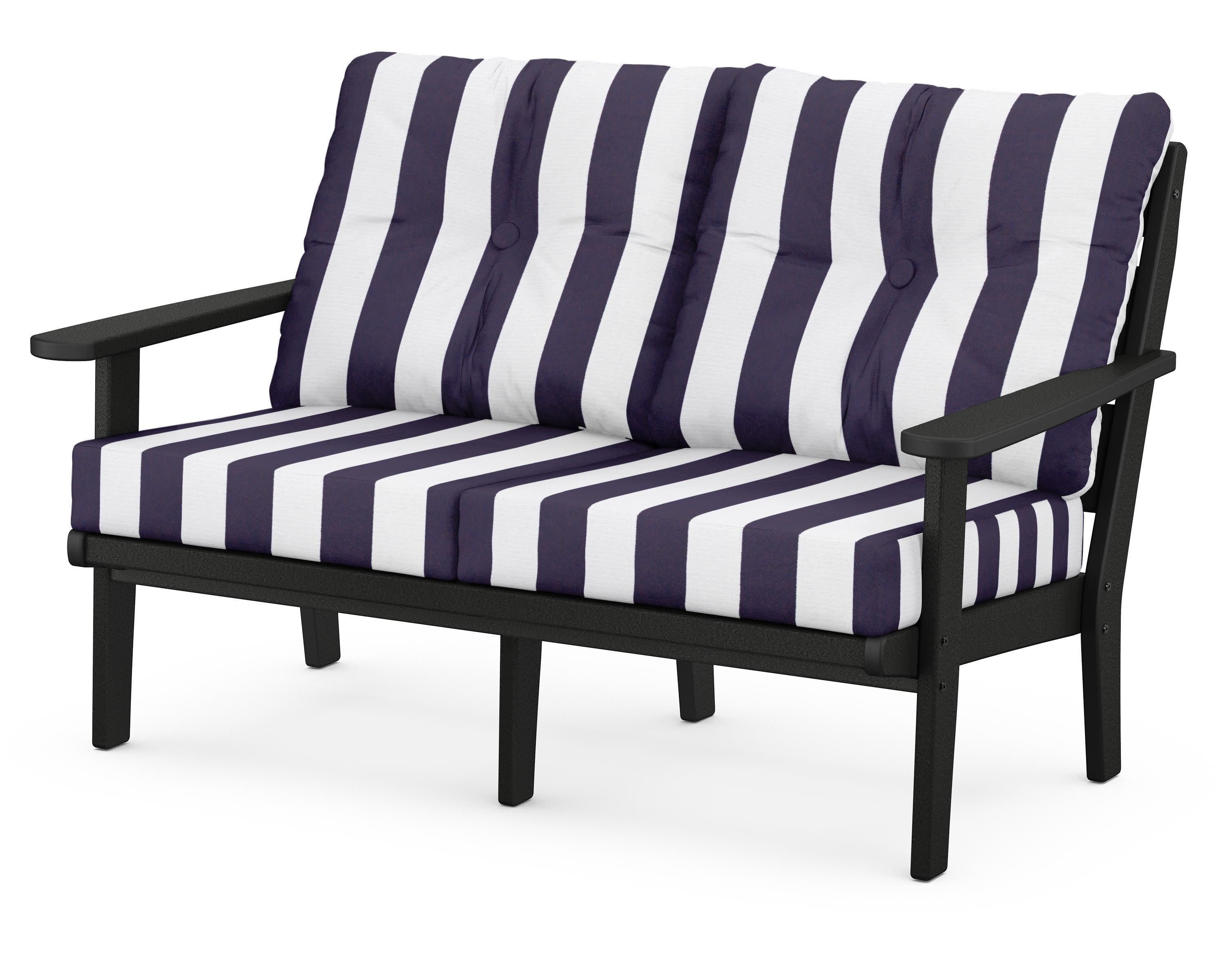 Lakeside Deep Seating Loveseat in Black / Cabana Stripe Navy