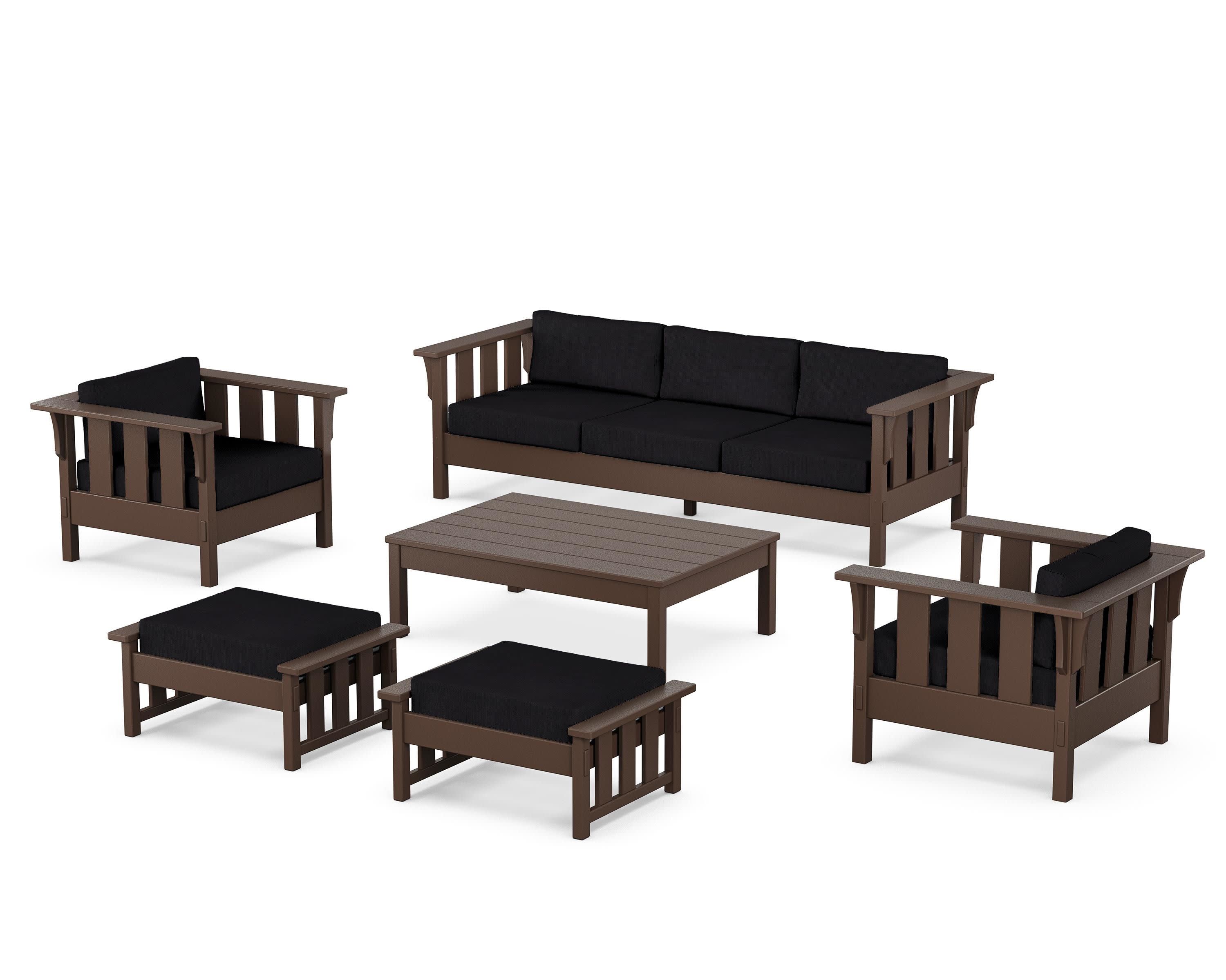 Acadia 6-Piece Lounge Sofa Set in Mahogany / Midnight Linen