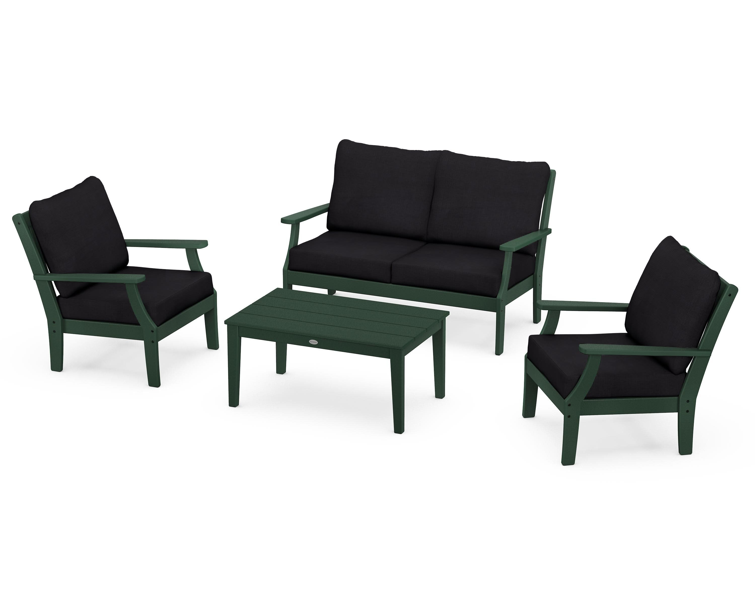 Braxton 4-Piece Deep Seating Chair Set in Green / Midnight Linen