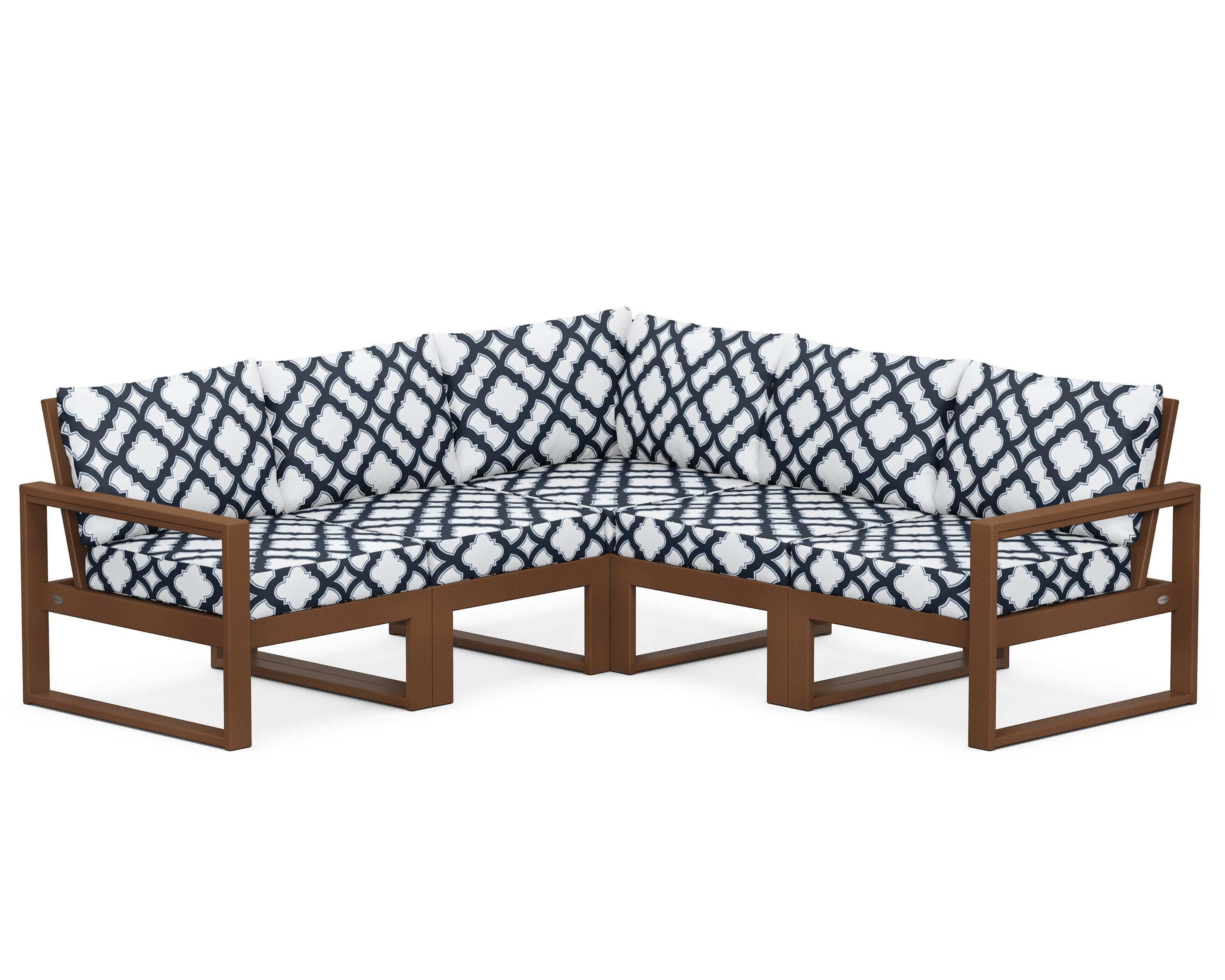EDGE 5-Piece Modular Deep Seating Set in Teak / Trellis Marine Indigo