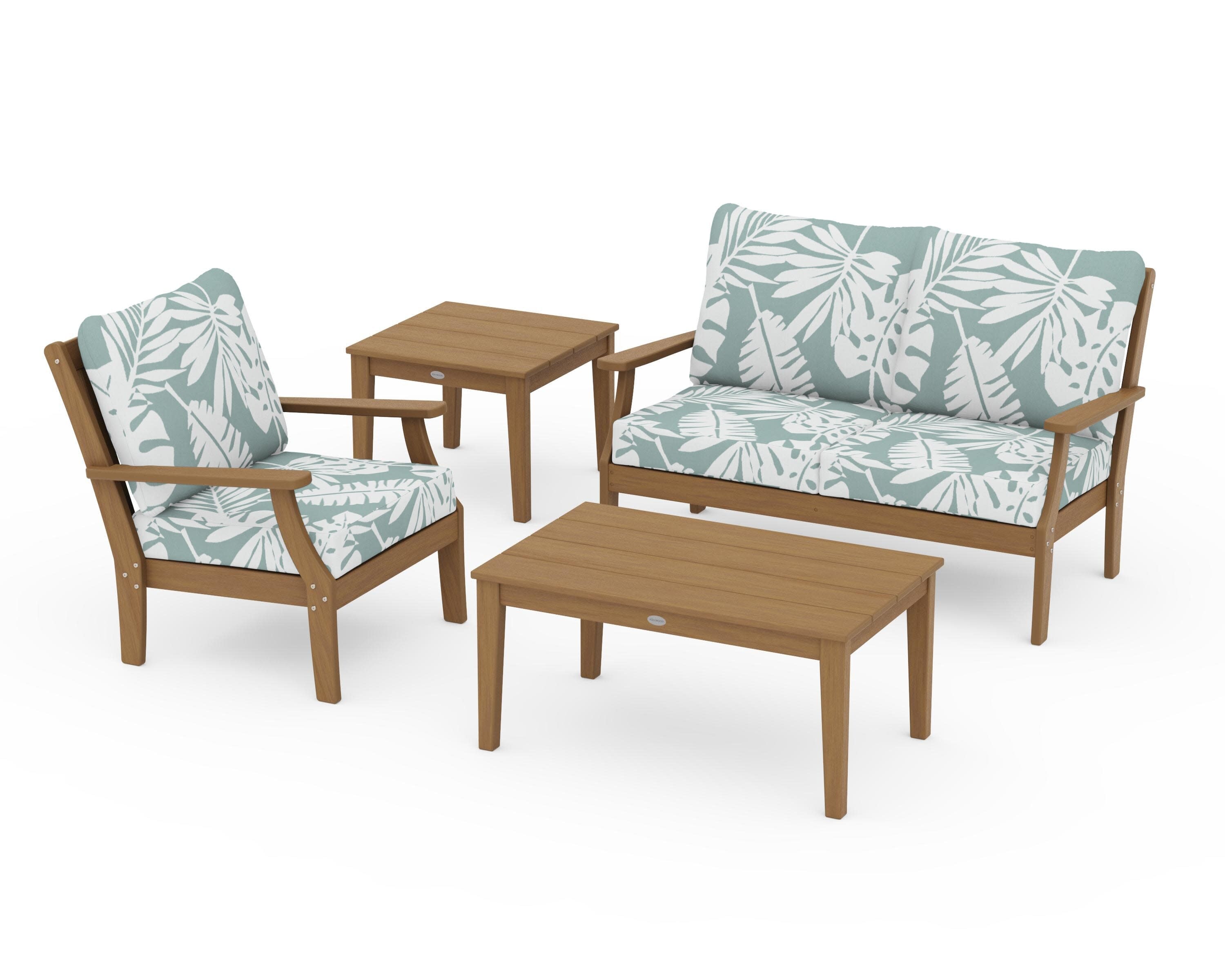 Braxton 4-Piece Deep Seating Set in Natural / Leaf Glacier Spa