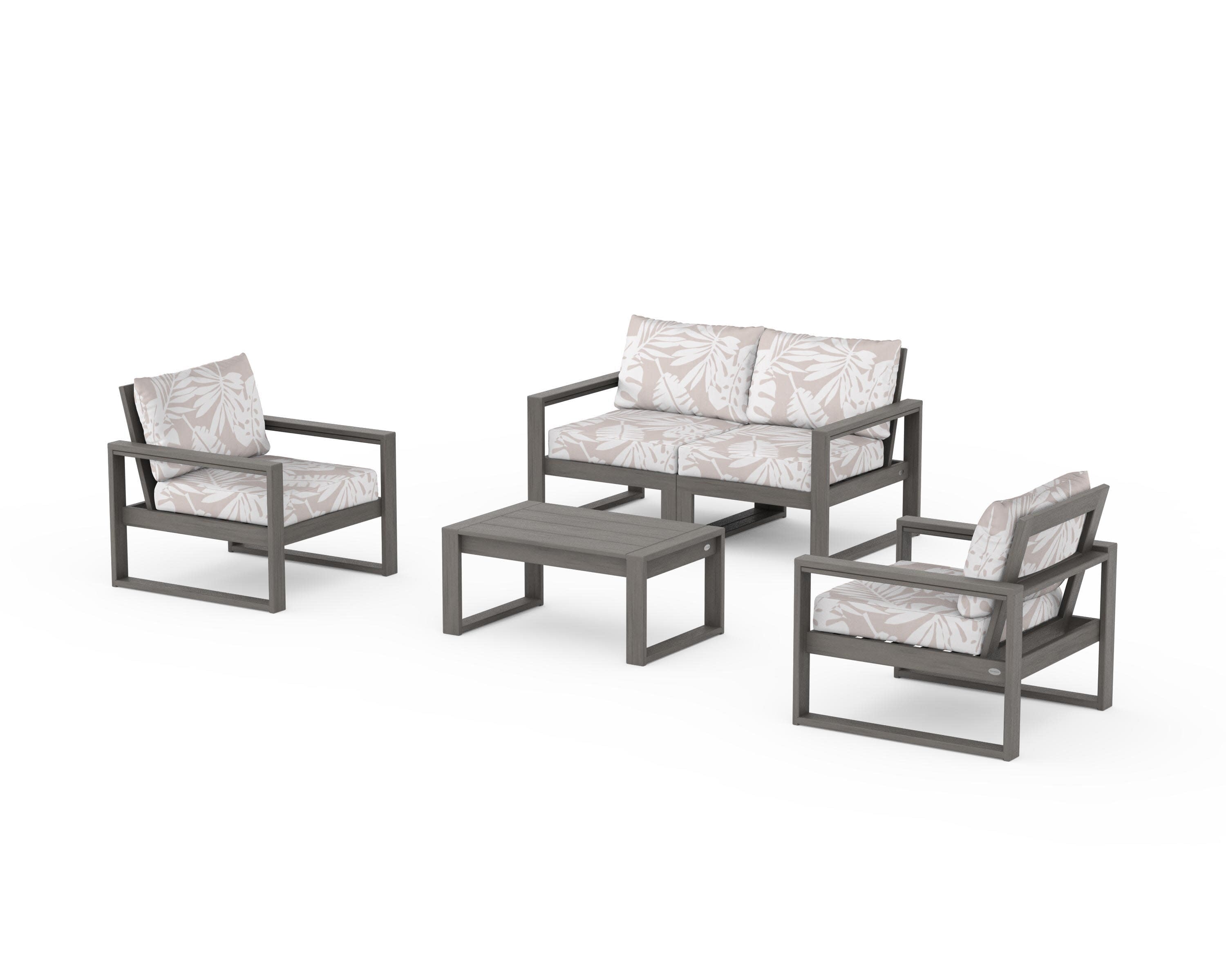 EDGE Sectional 4-Piece Deep Seating Set with Loveseat in Driftwood / Leaf Dune Burlap