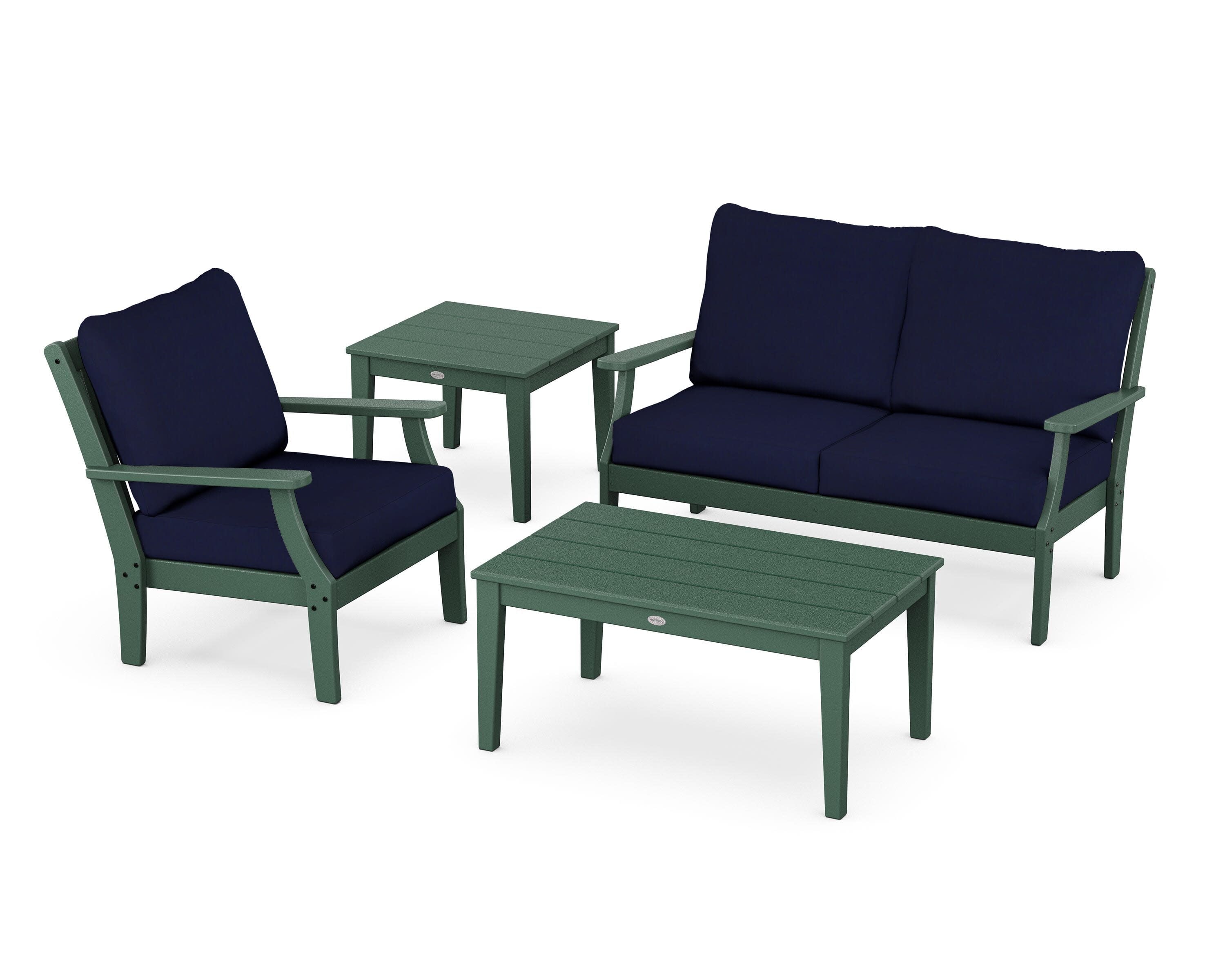Braxton 4-Piece Deep Seating Set in Green / Navy