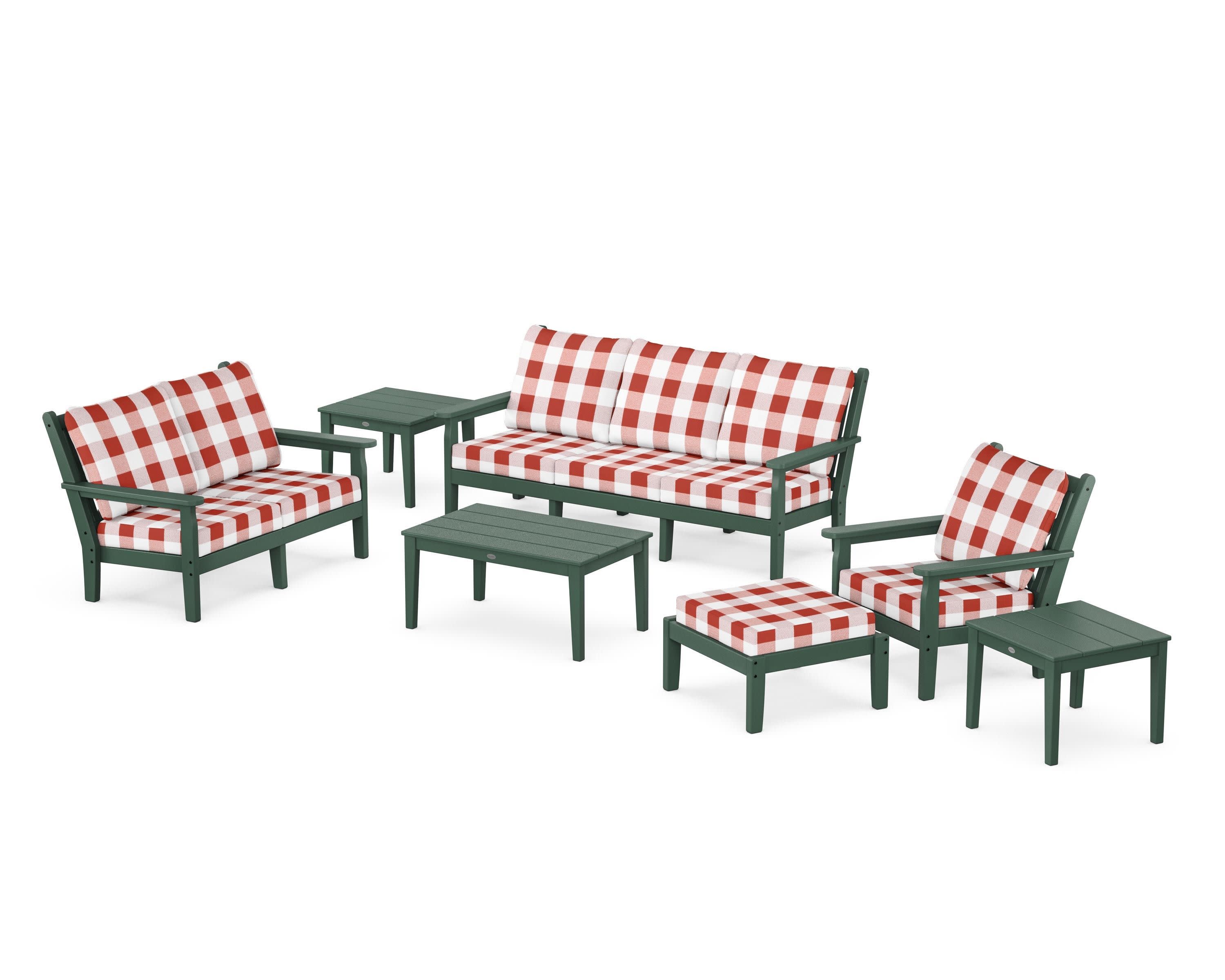 Chippendale 7-Piece Deep Seating Set in Green / Buffalo Plaid Crimson