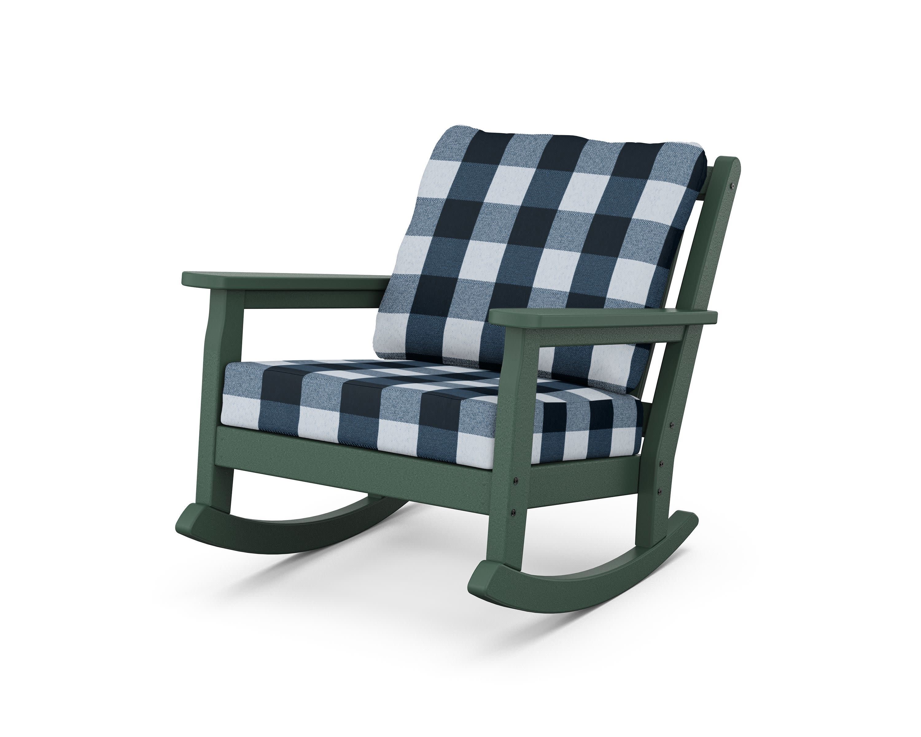 Chippendale Deep Seating Rocking Chair in Green / Buffalo Plaid Marine Indigo