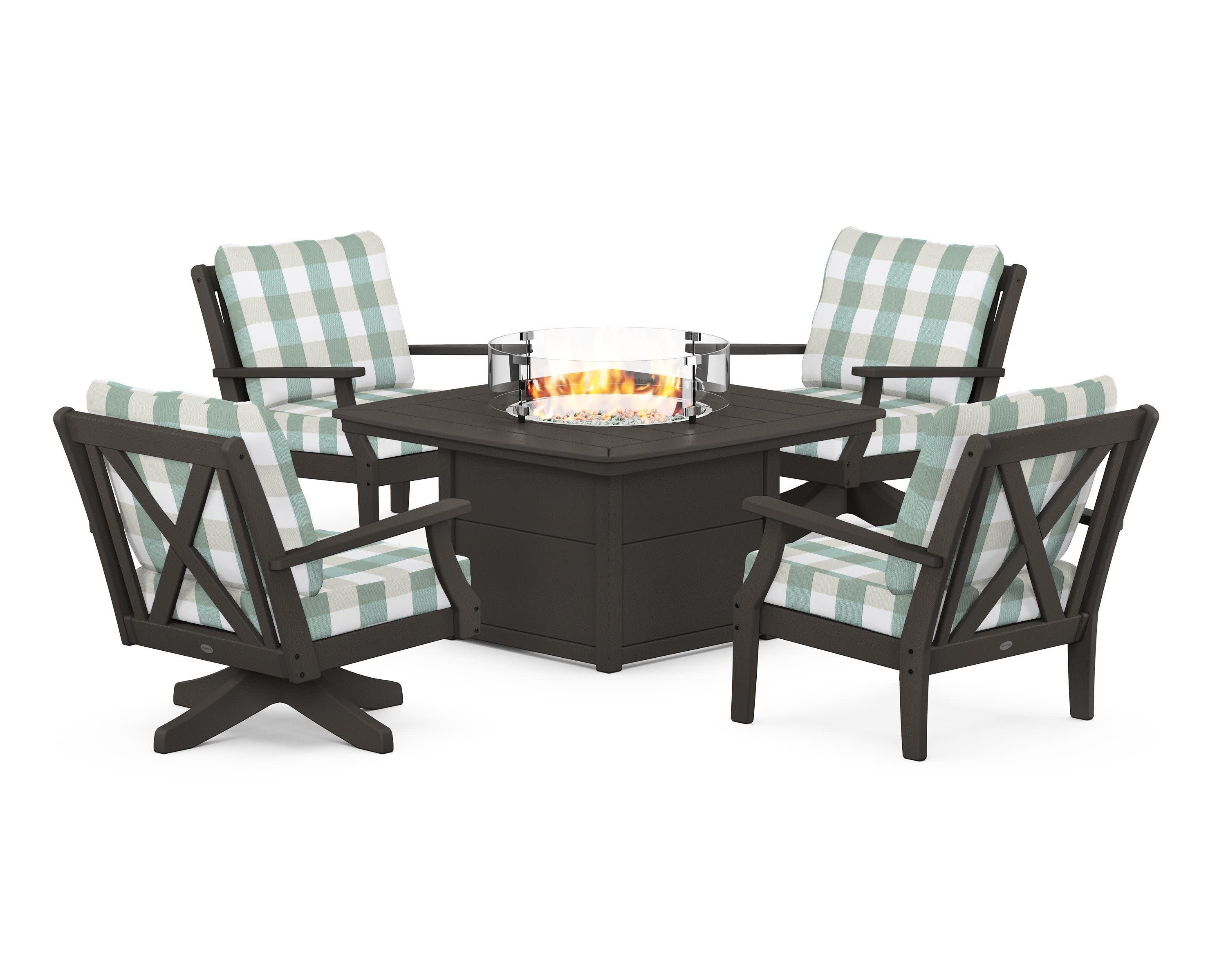 Braxton 5-Piece Deep Seating Set with Fire Table in Vintage Coffee / Buffalo Plaid Glacier Spa