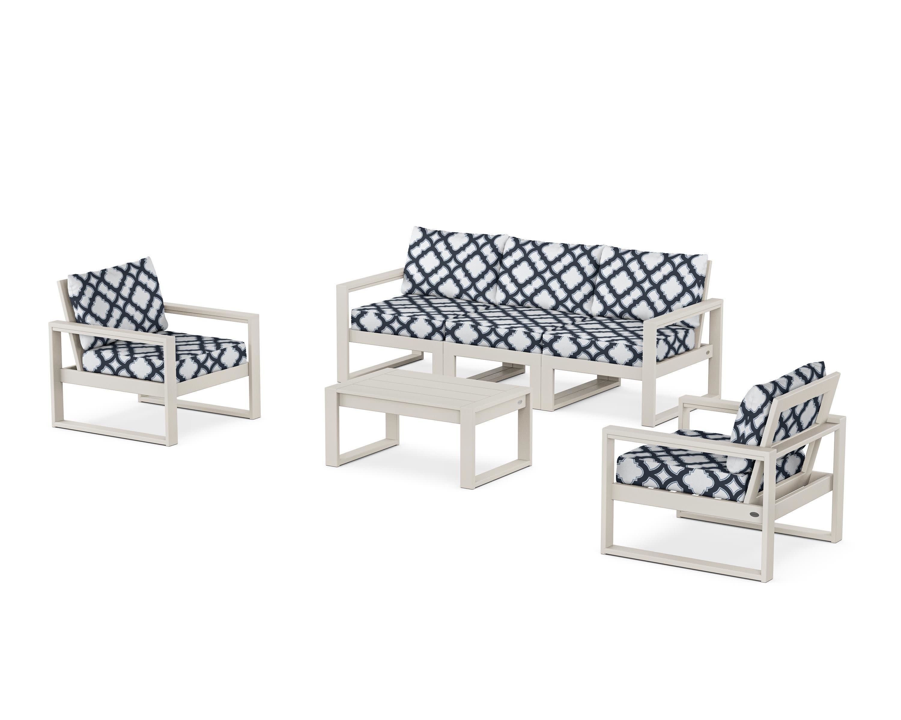EDGE Sectional 4-Piece Deep Seating Set with Sofa in Sand / Trellis Marine Indigo