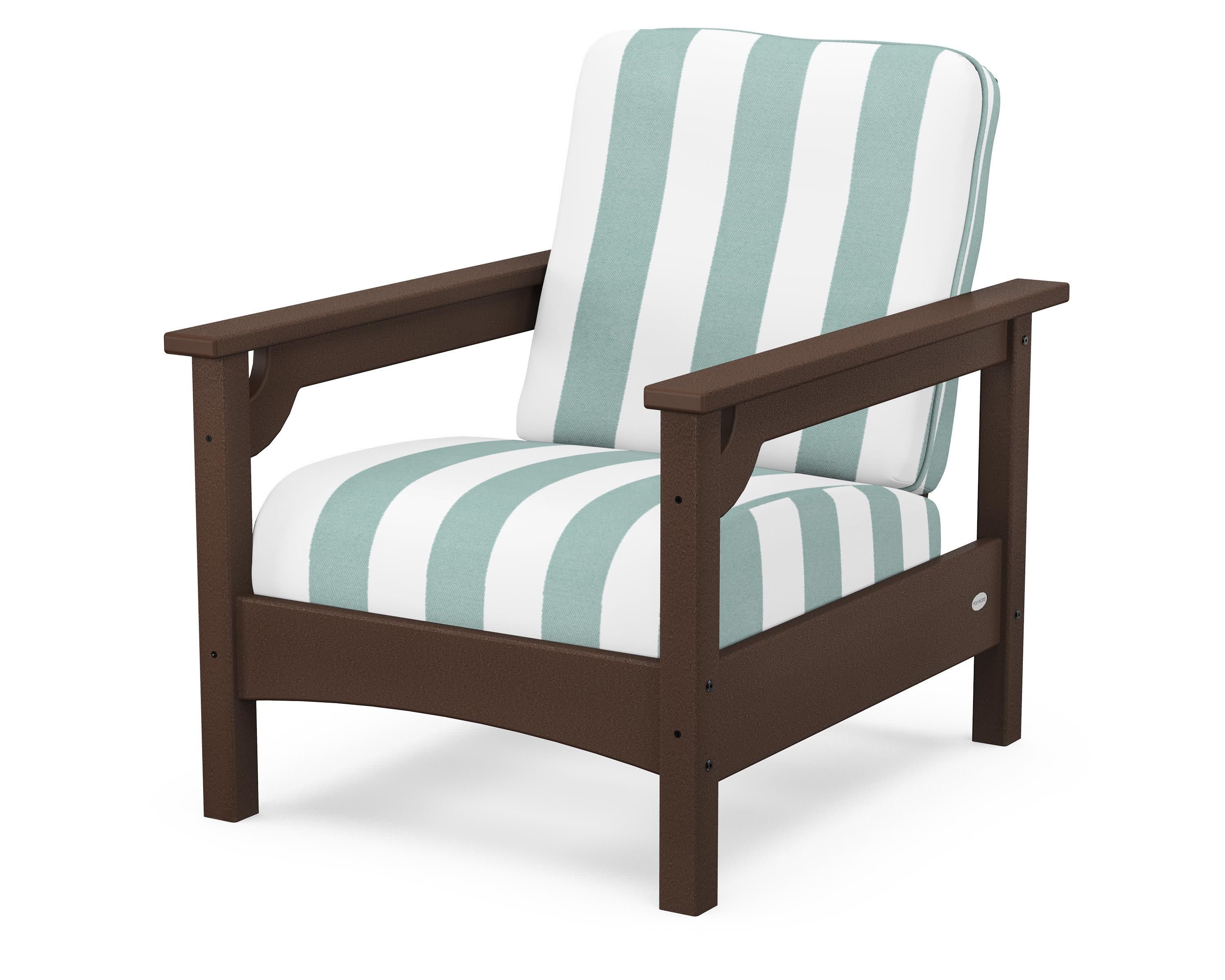 Club Chair in Mahogany / Cabana Stripe Glacier Spa