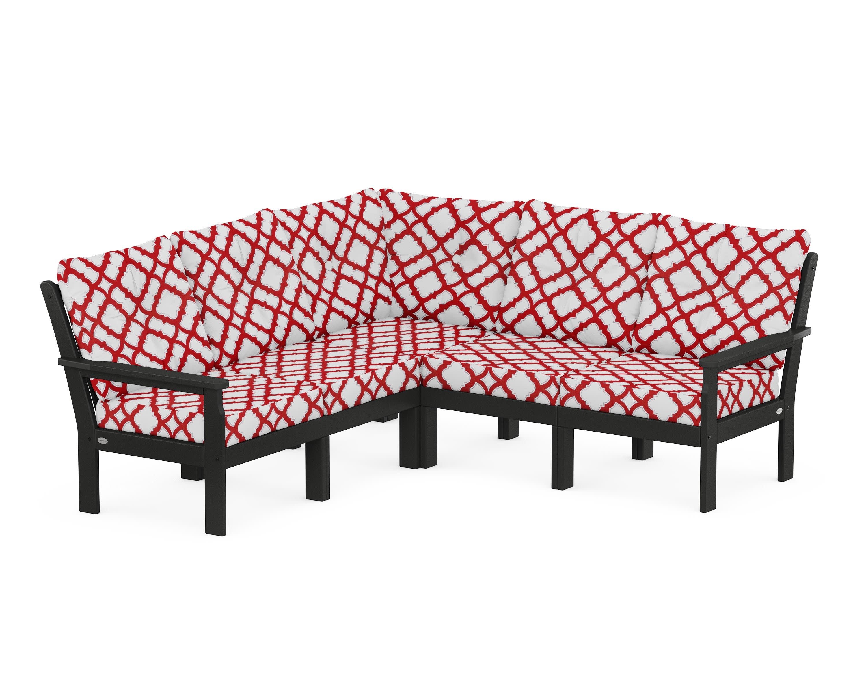 Vineyard 5-Piece Sectional in Black / Trellis Crimson