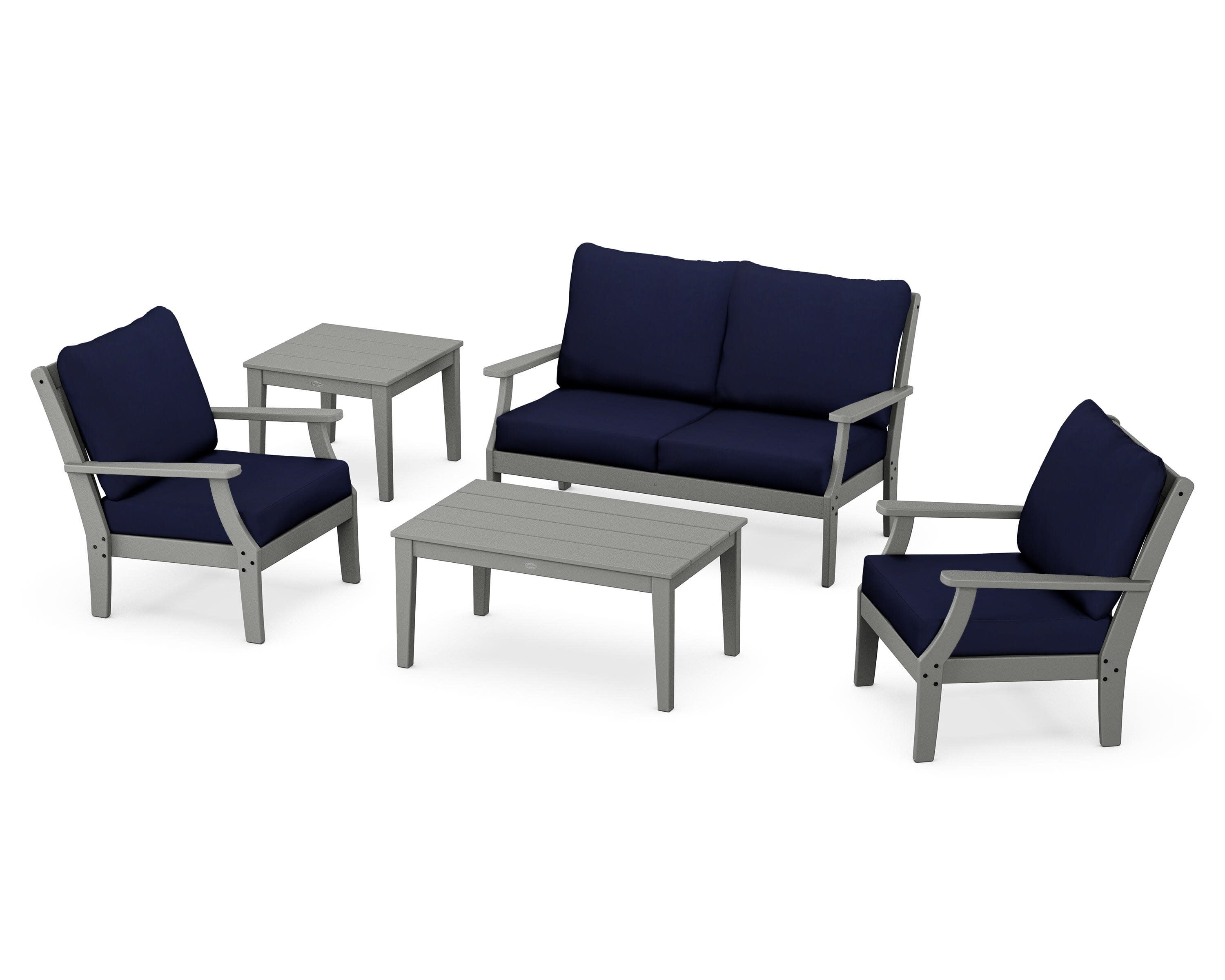 Braxton 5-Piece Deep Seating Set in Slate Grey / Navy