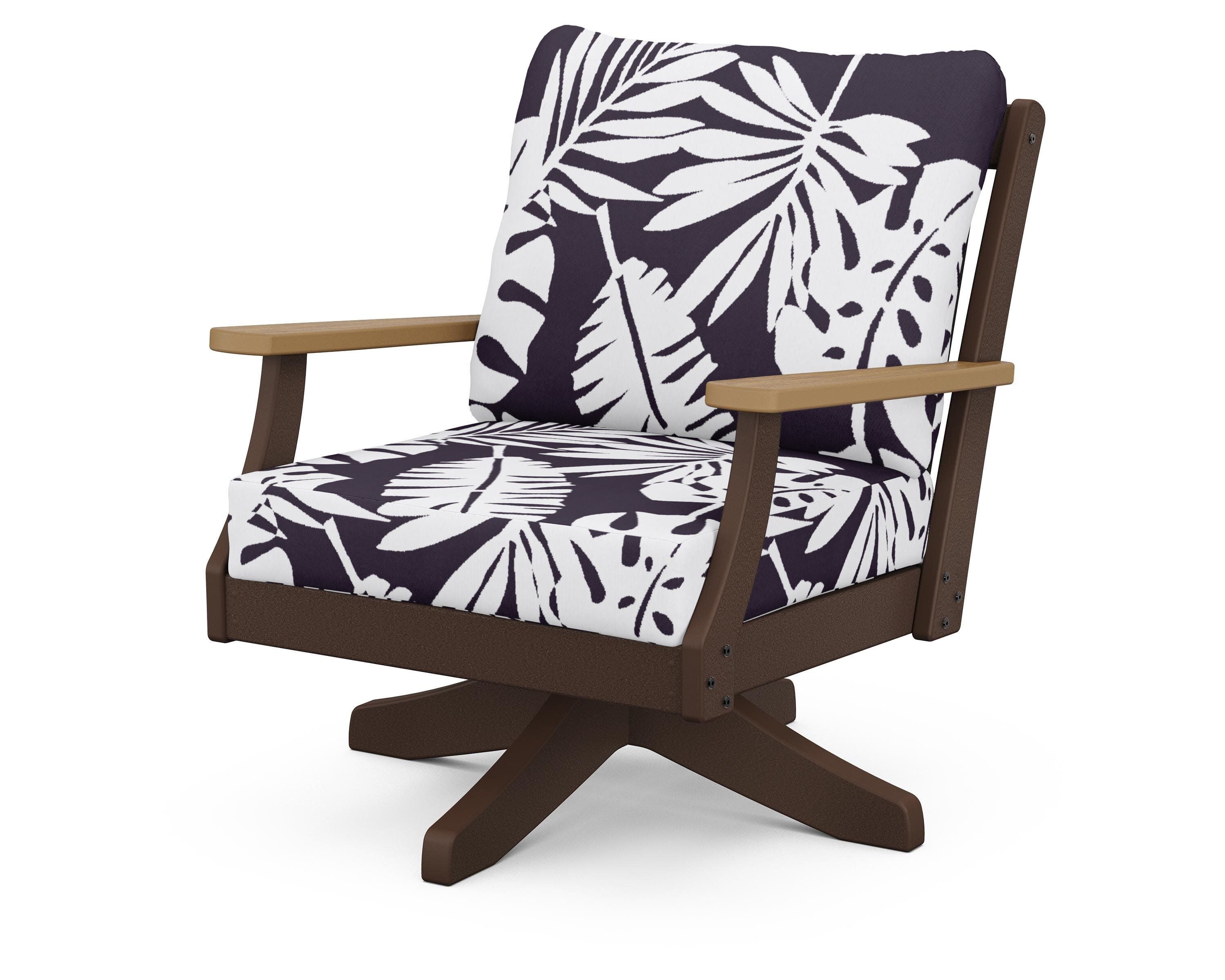 Braxton Deep Seating Swivel Chair in Mahogany / Natural / Leaf Navy