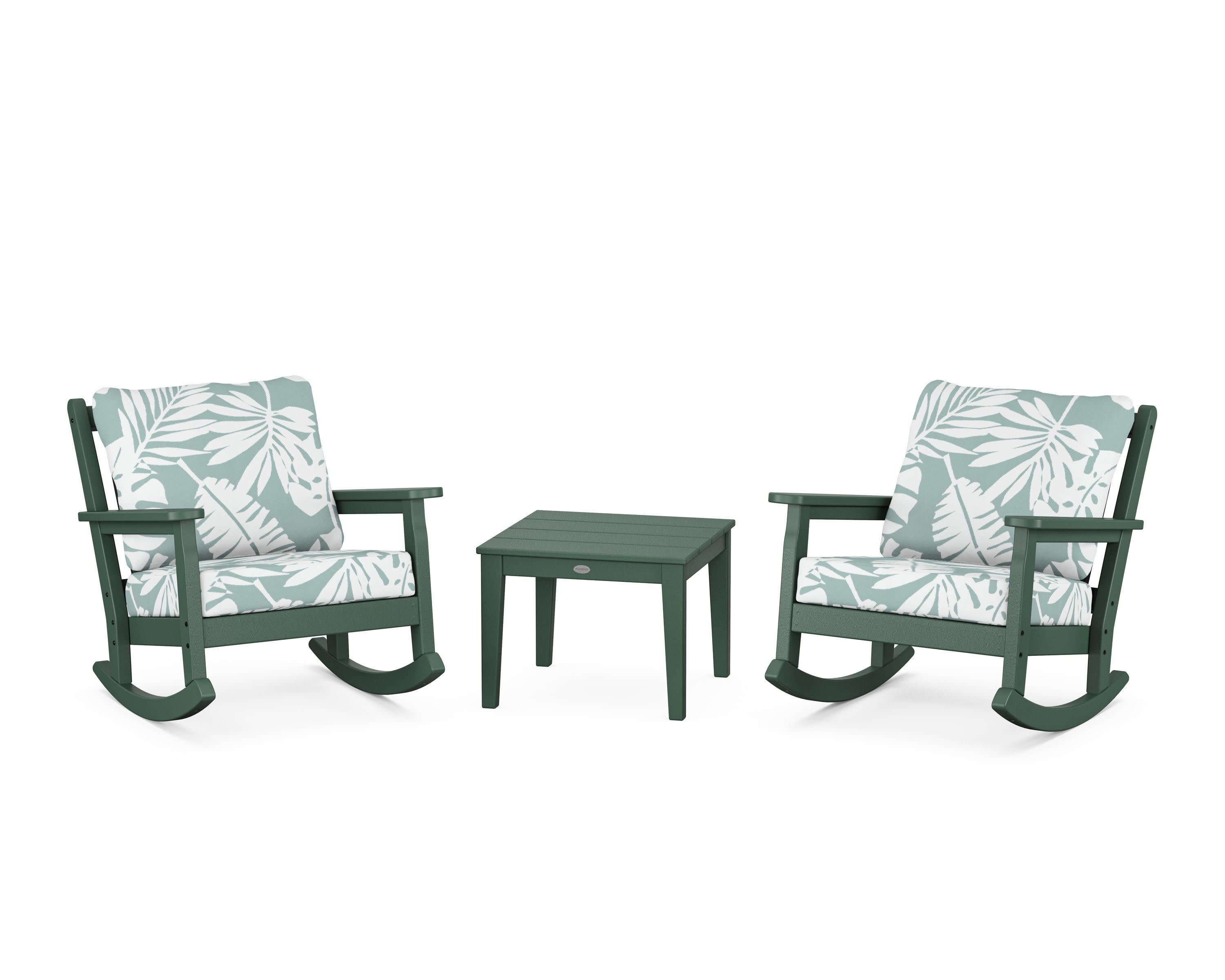 Chippendale 3-Piece Deep Seating Rocker Set in Green / Leaf Glacier Spa
