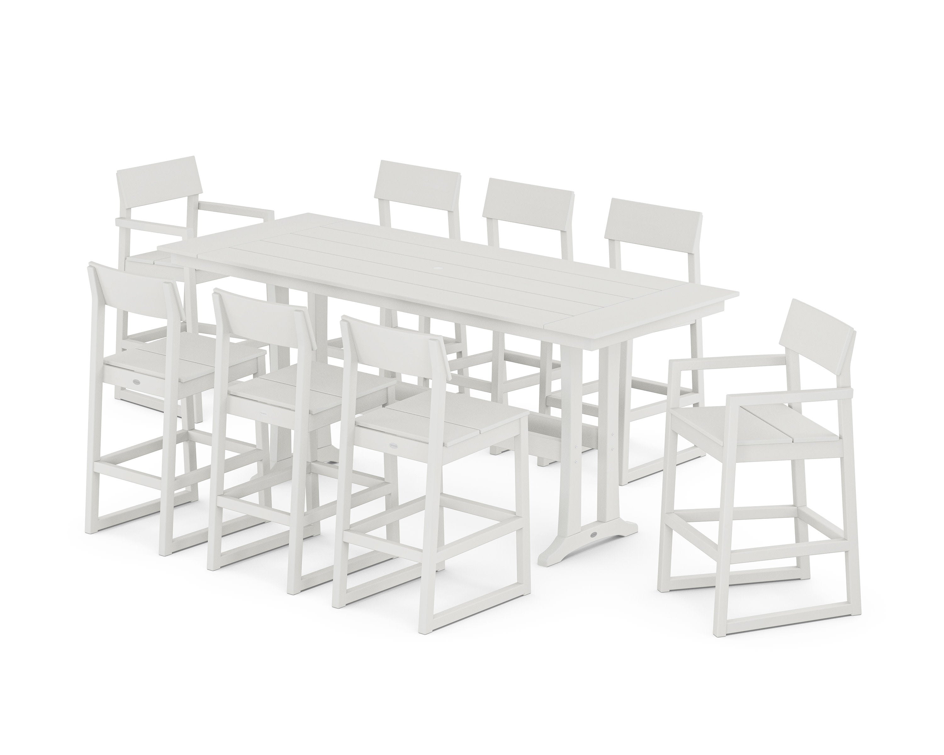 EDGE 9-Piece Farmhouse Bar Set with Trestle Legs in Vintage White