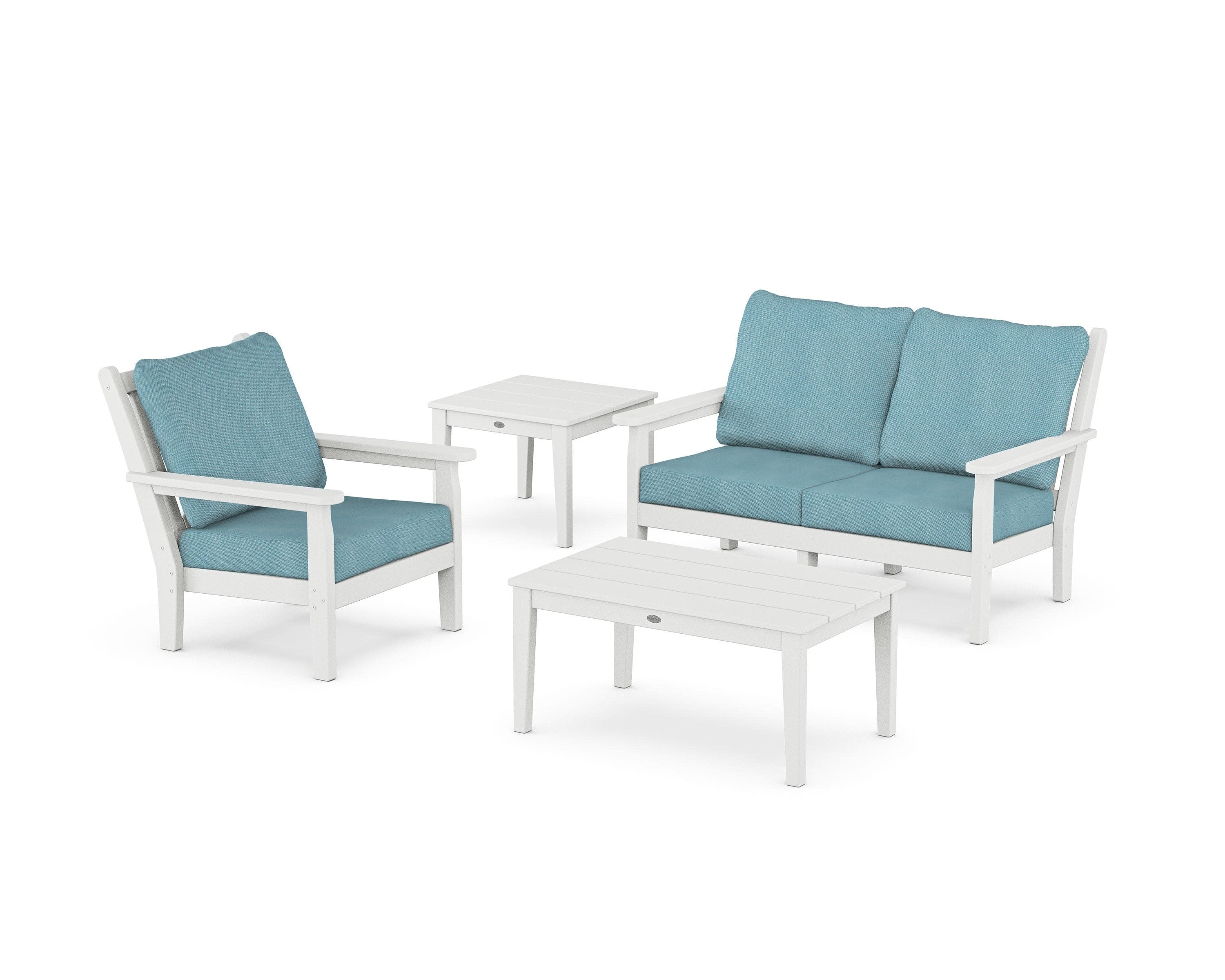 Chippendale 4-Piece Deep Seating Set in White / Lattice Sky Blue