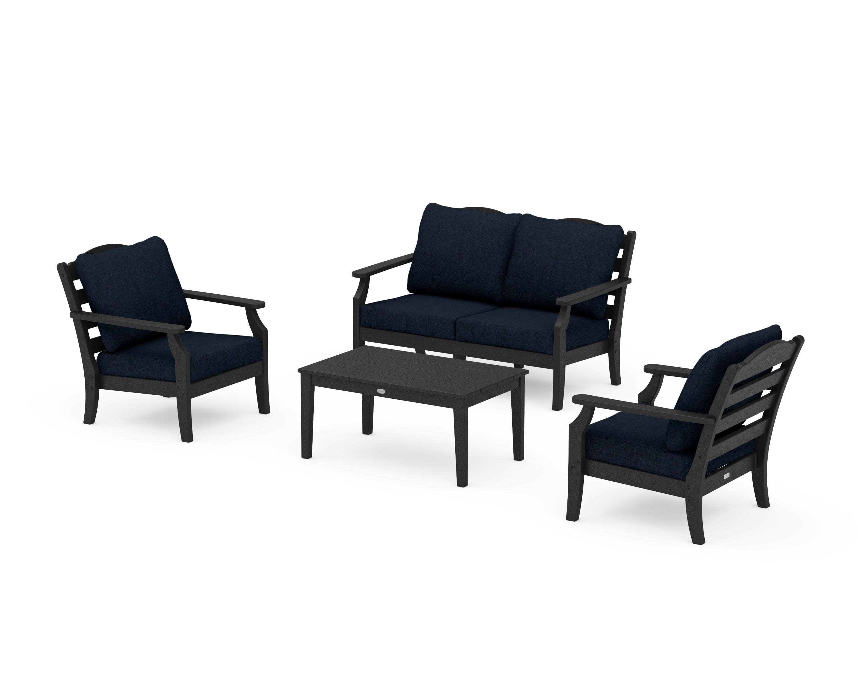 Savannah 4-Piece Deep Seating Set with Loveseat in Black / Marine Indigo