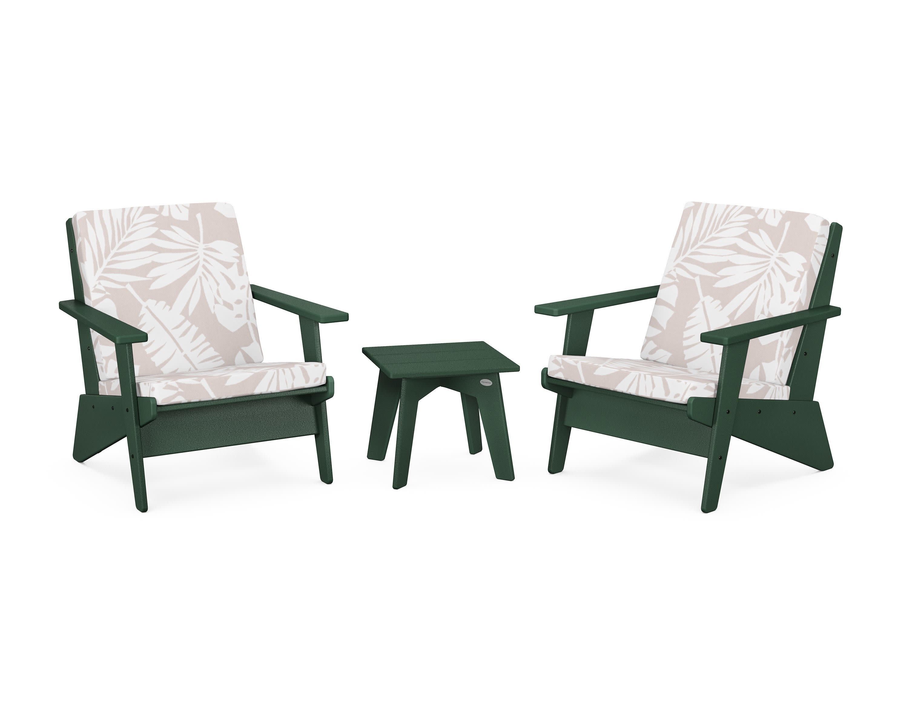 Riviera Modern Lounge 3-Piece Set in Green / Leaf Dune Burlap