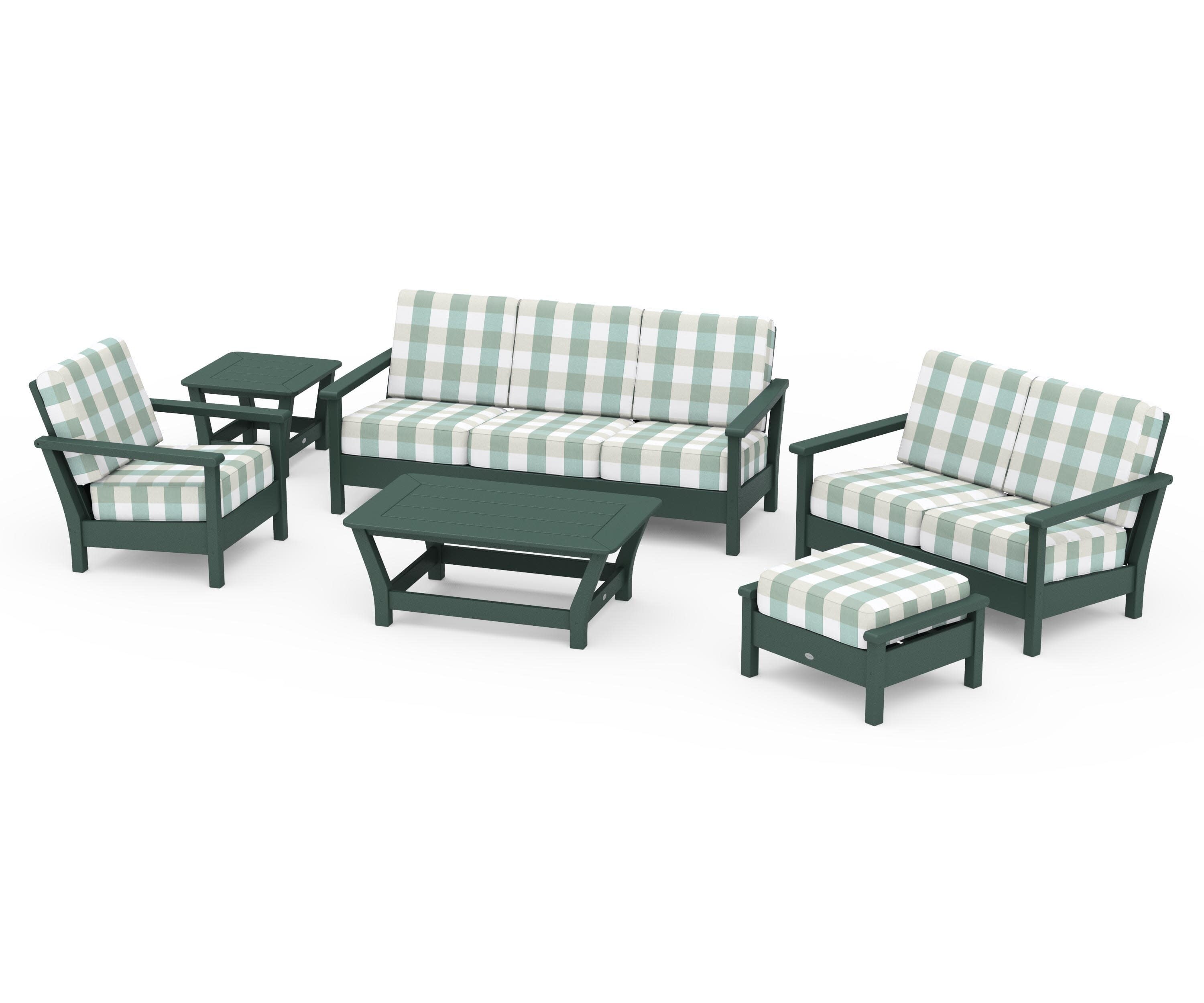 Harbour 6-Piece Outdoor Living Set in Green / Buffalo Plaid Glacier Spa
