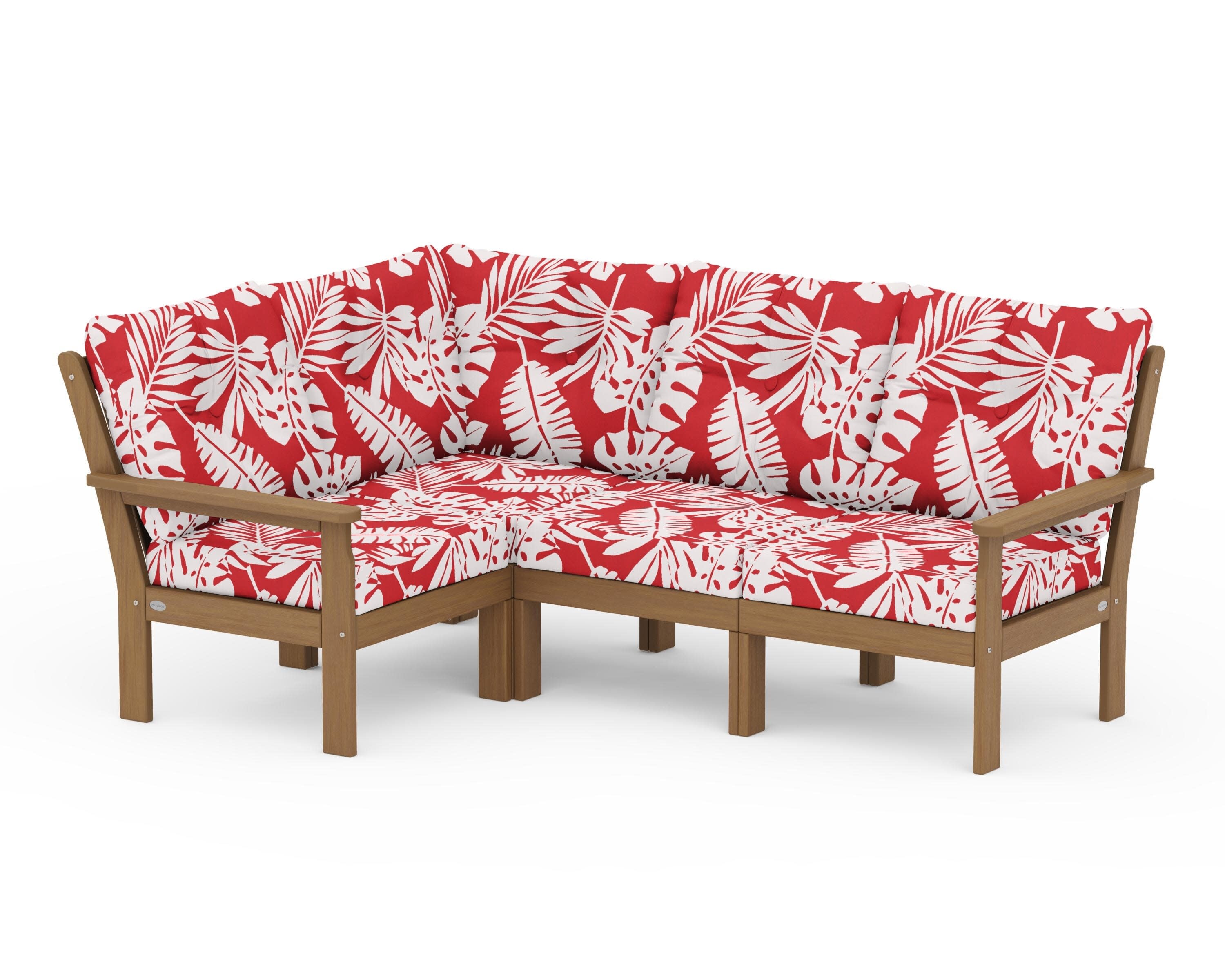 Vineyard 4-Piece Sectional in Natural / Leaf Crimson