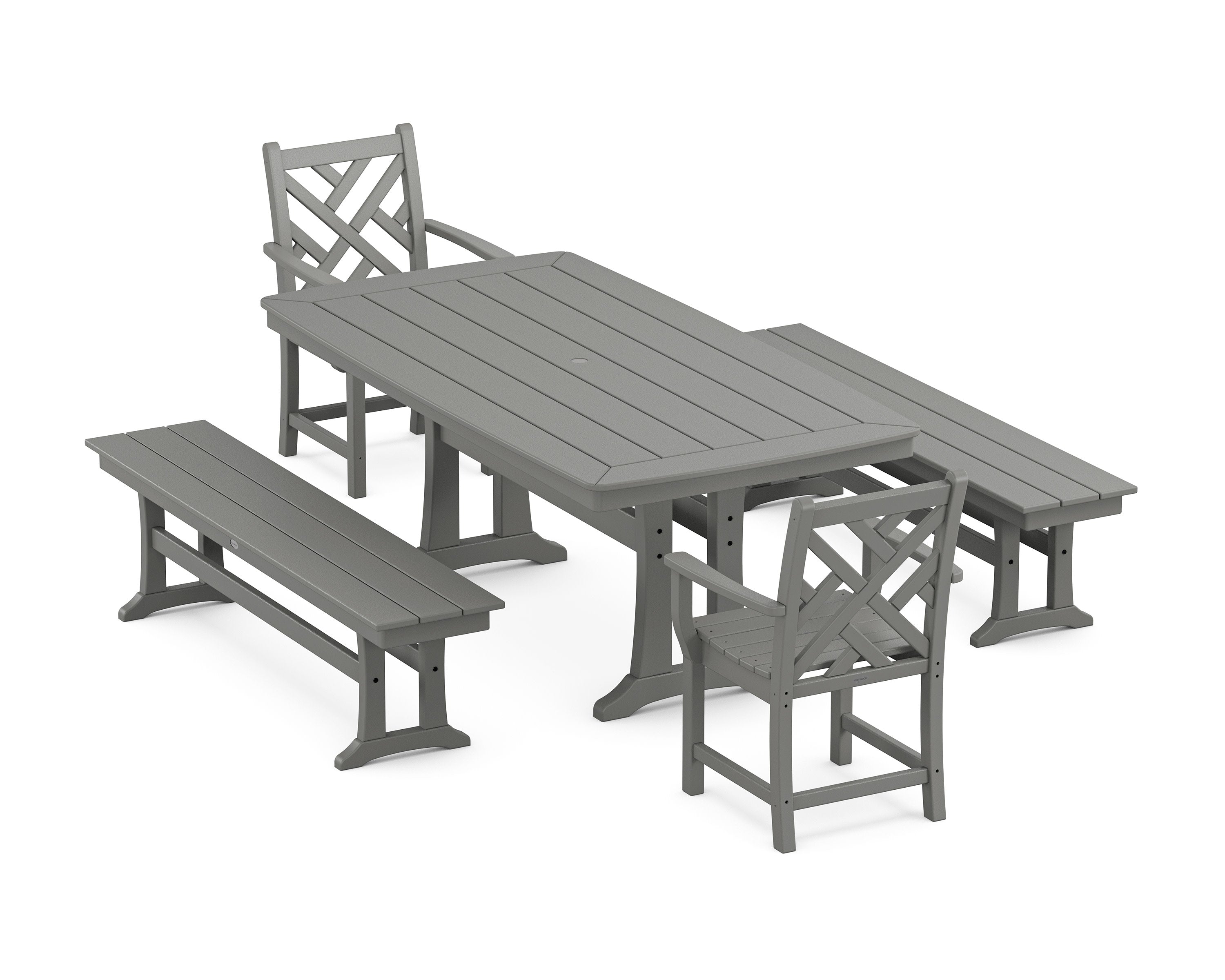 Chippendale 5-Piece Dining Set with Trestle Legs in Slate Grey