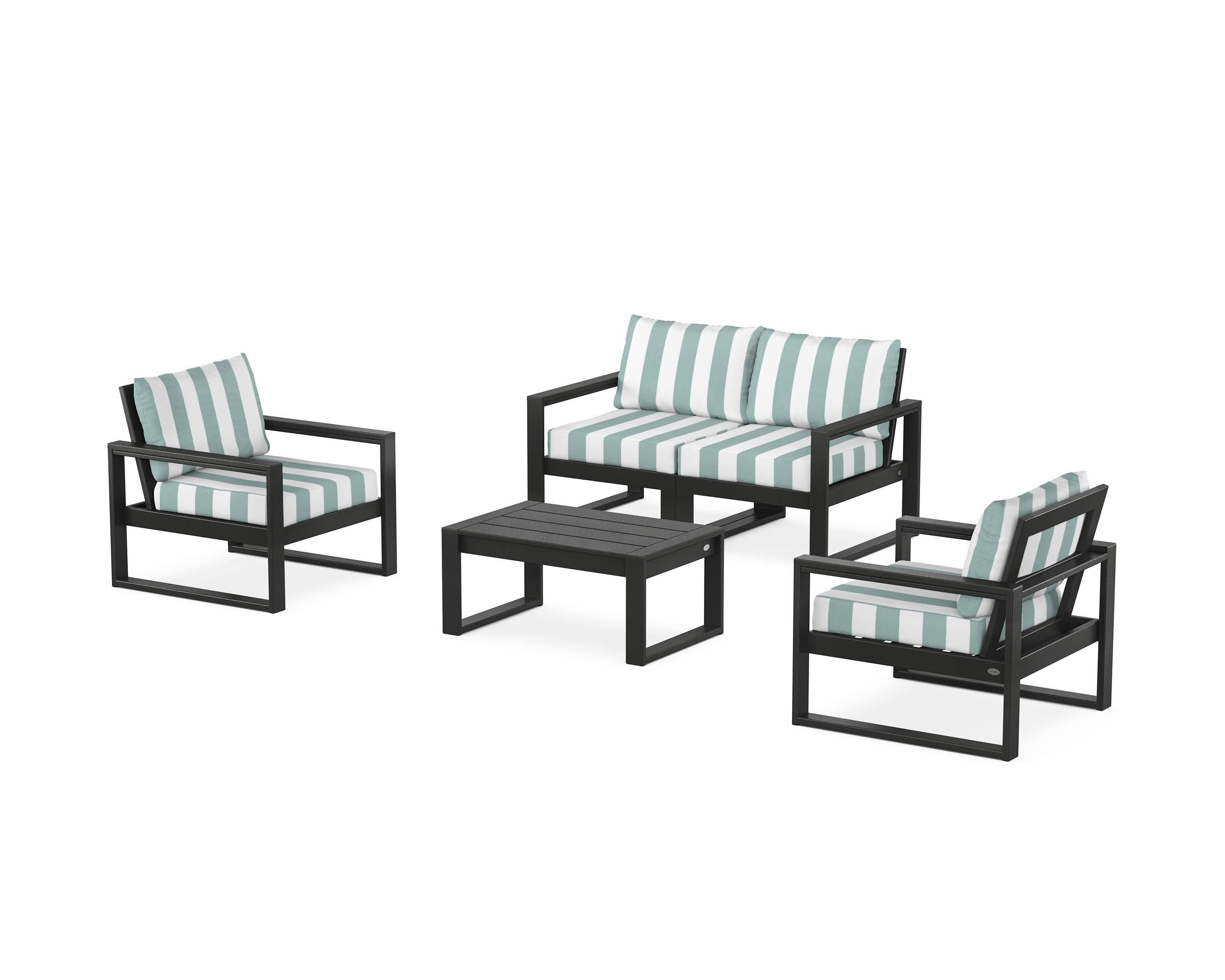 EDGE Sectional 4-Piece Deep Seating Set with Loveseat in Black / Cabana Stripe Glacier Spa
