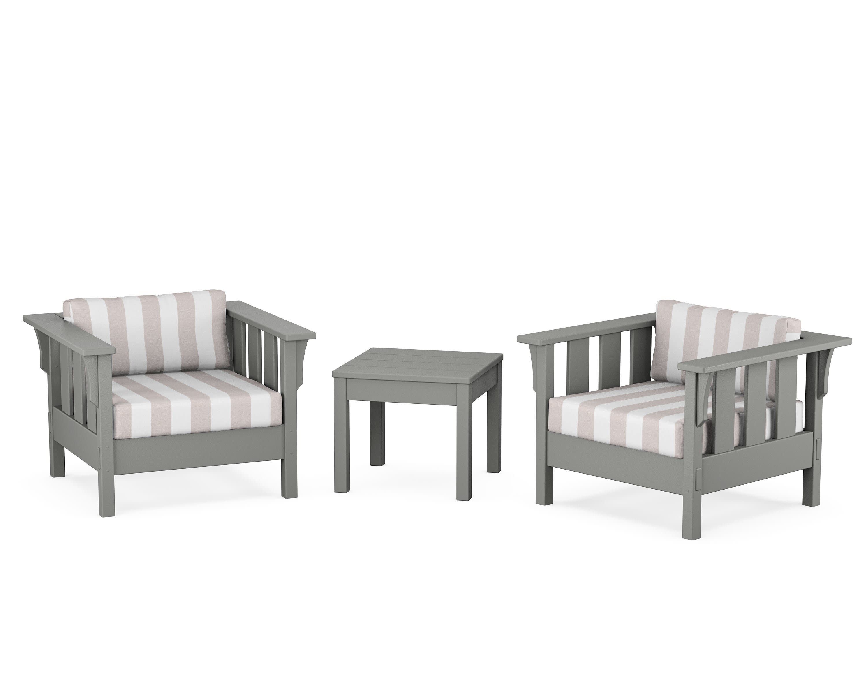 Acadia 3-Piece Deep Seating Set in Slate Grey / Cabana Stripe Dune Burlap