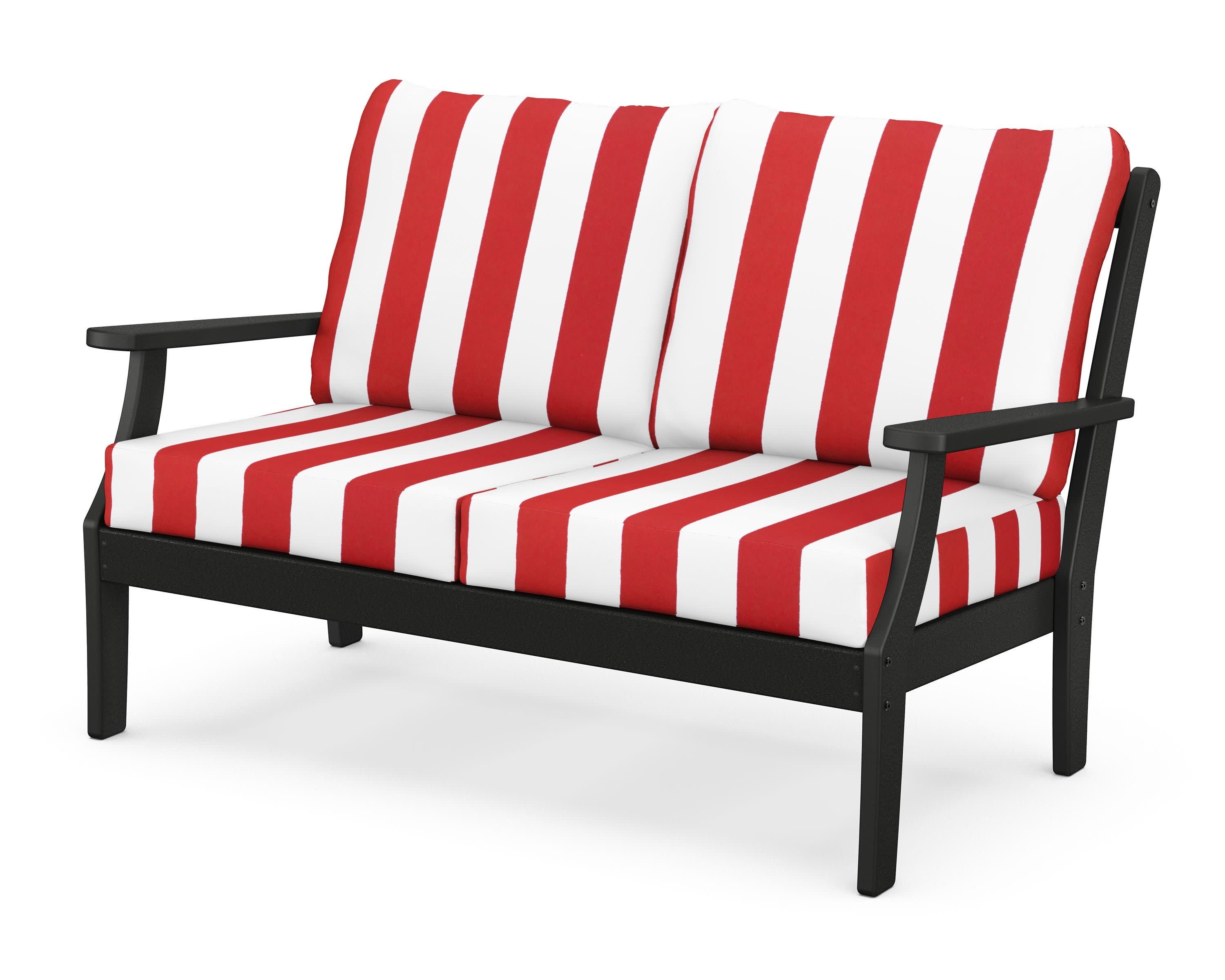 Braxton Deep Seating Loveseat in Black / Cabana Stripe Crimson