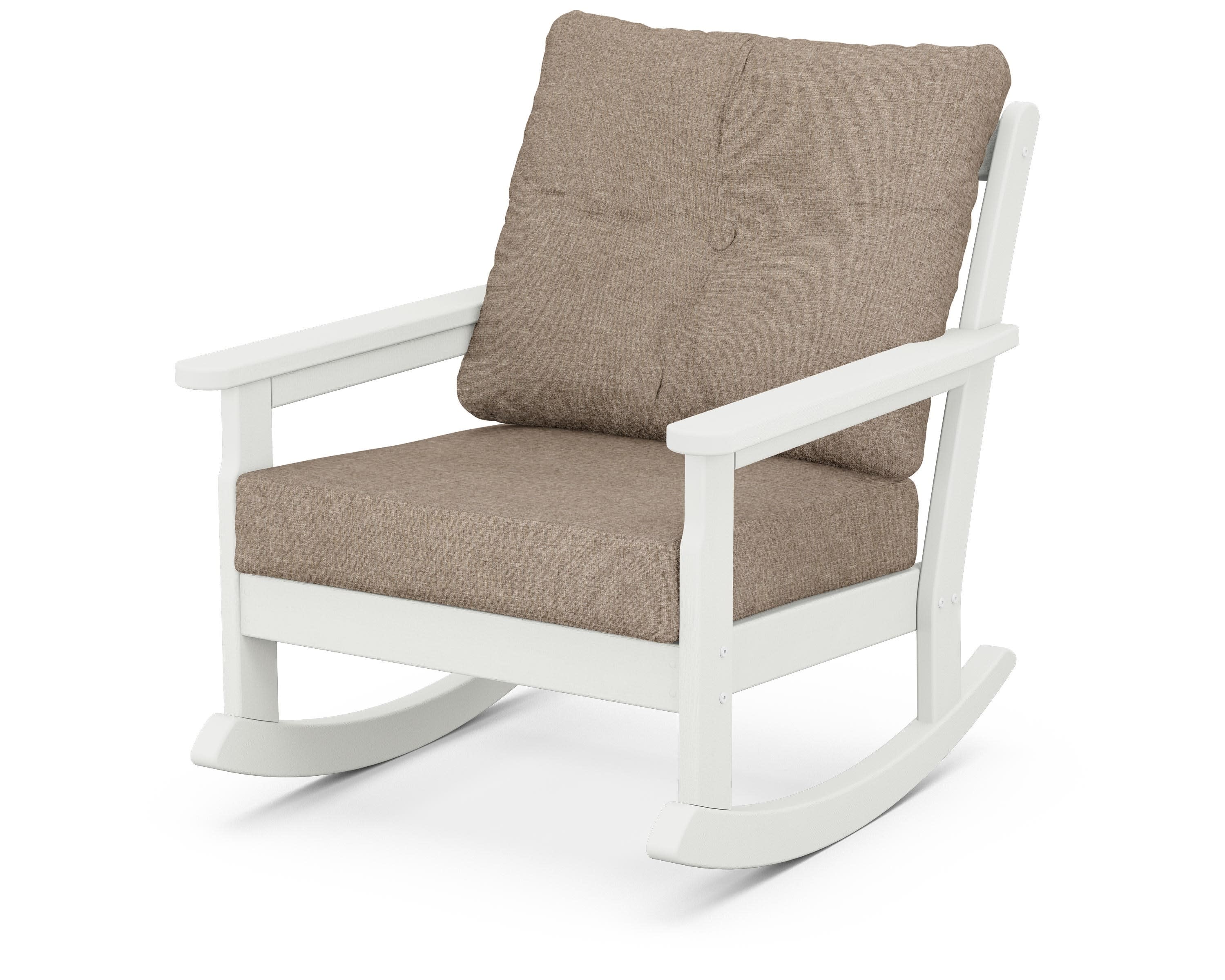 Vineyard Deep Seating Rocking Chair in Vintage White / Spiced Burlap