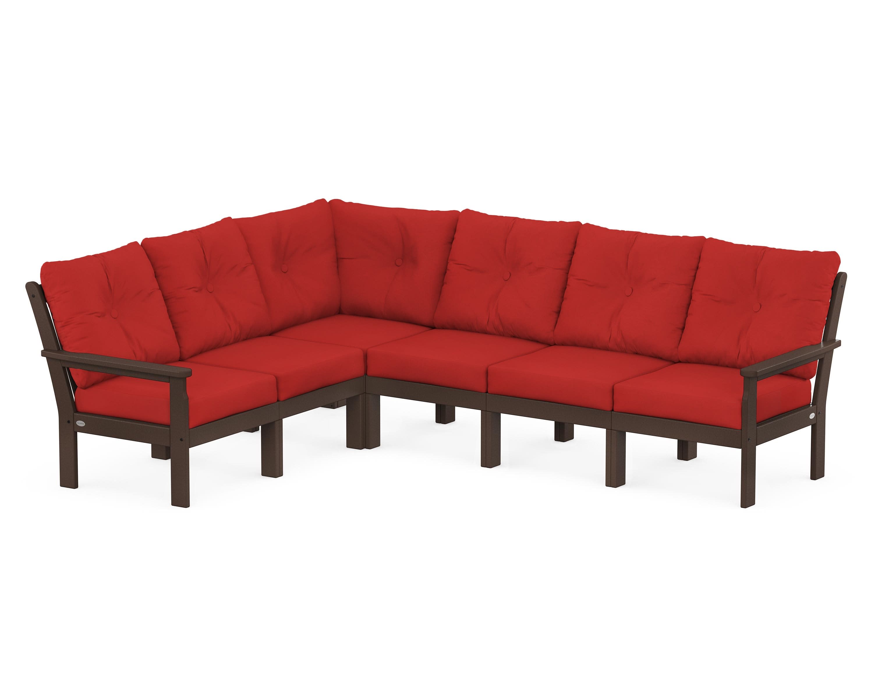 Vineyard 6-Piece Sectional in Mahogany / Crimson Linen