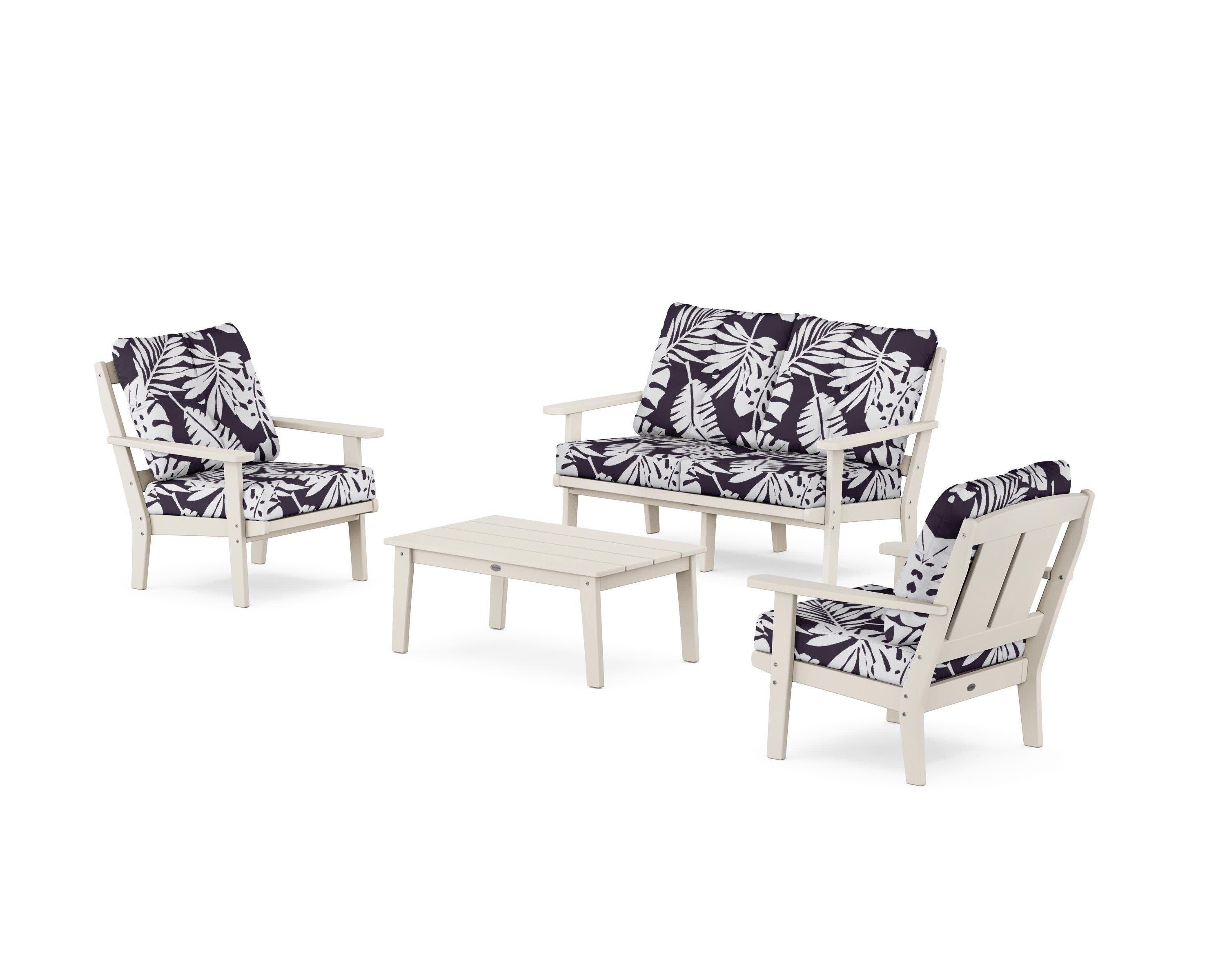 Mission 4-Piece Deep Seating Set with Loveseat in Sand / Leaf Navy