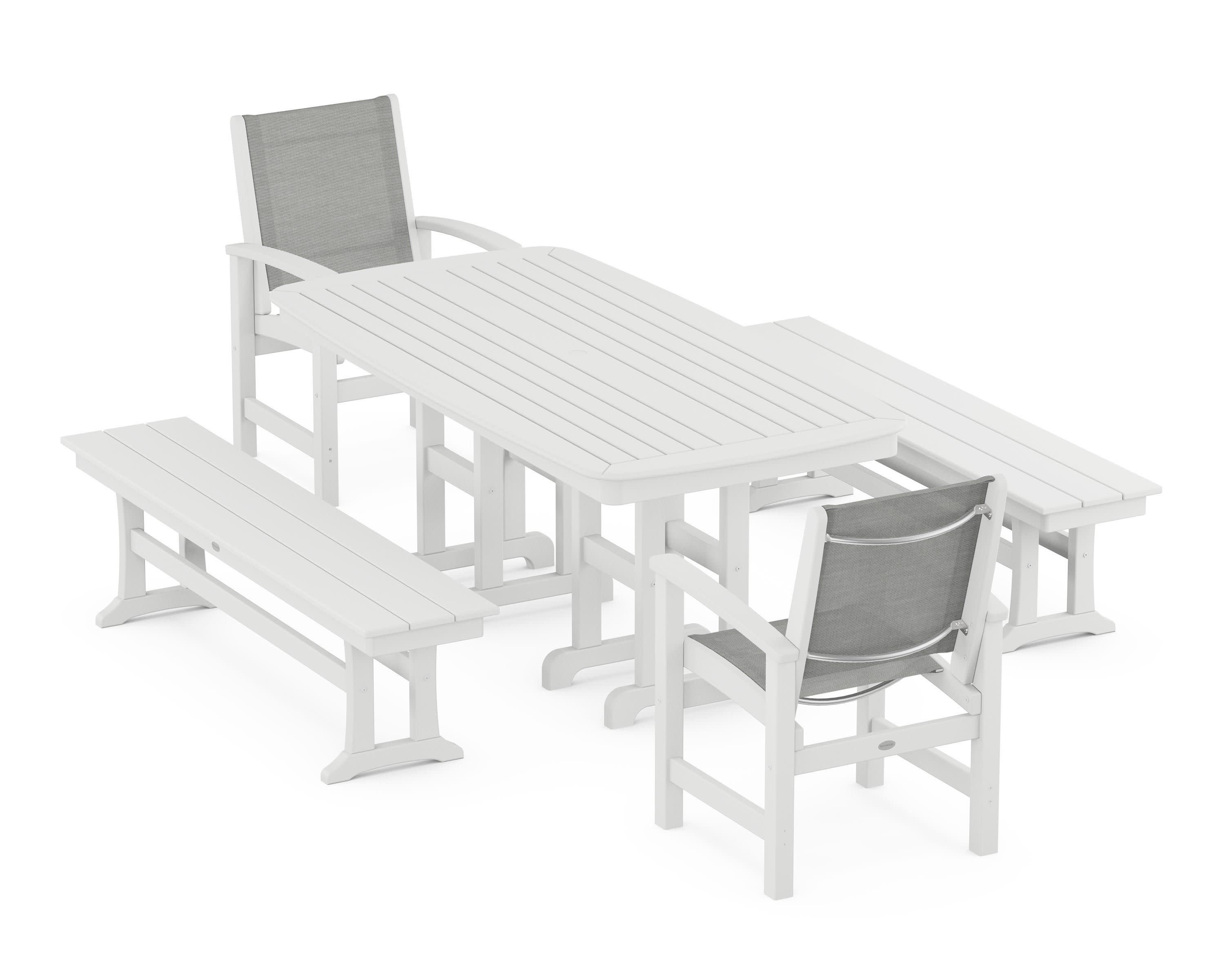 Coastal 5-Piece Dining Set in White / Metallic Sling