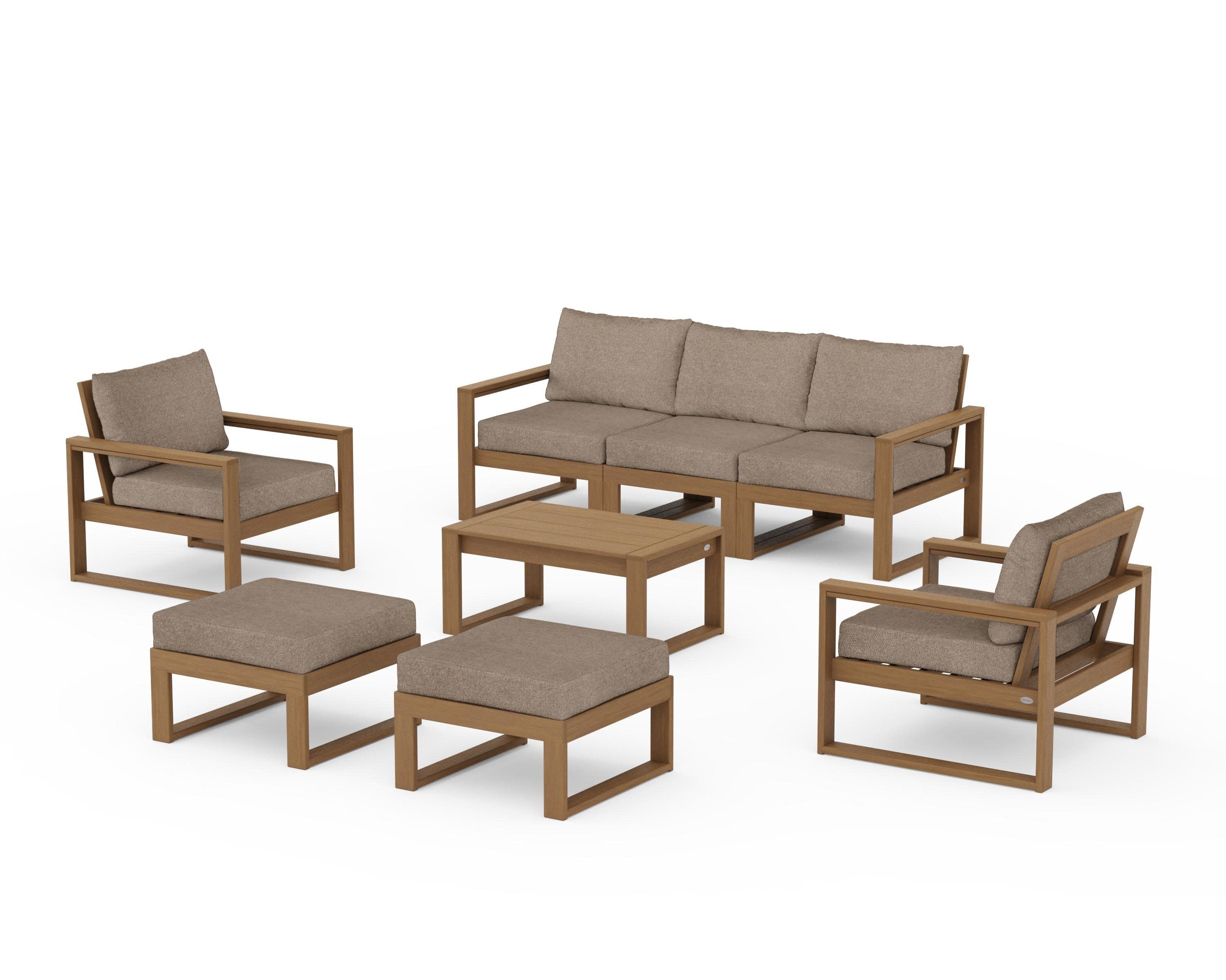 EDGE Sectional 8-Piece Lounge Sofa Set in Natural / Spiced Burlap