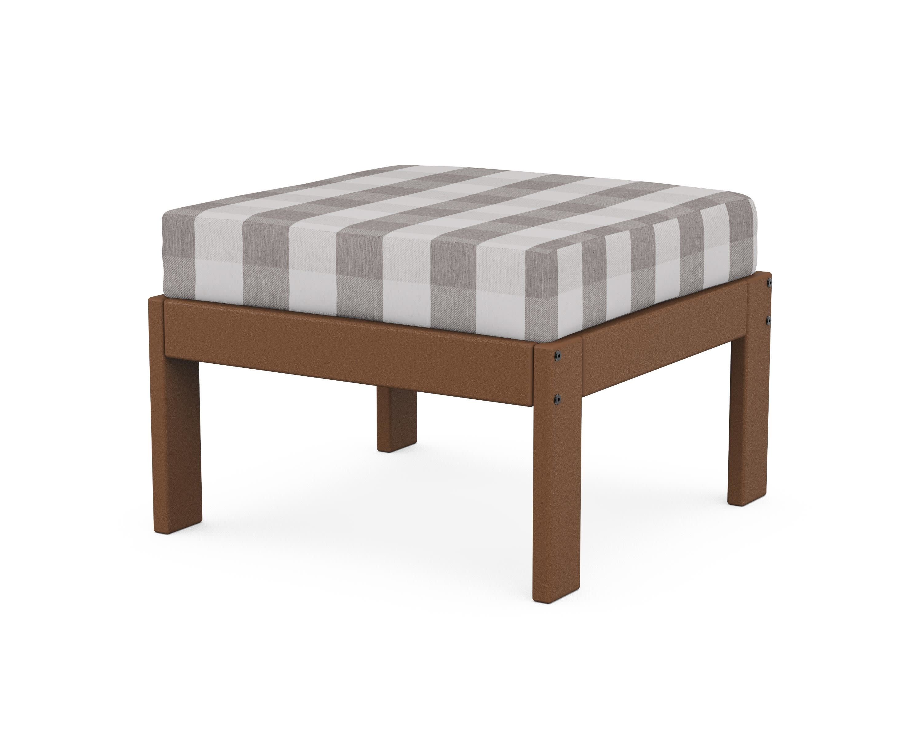 Vineyard Modular Ottoman in Teak / Buffalo Plaid Grey Mist