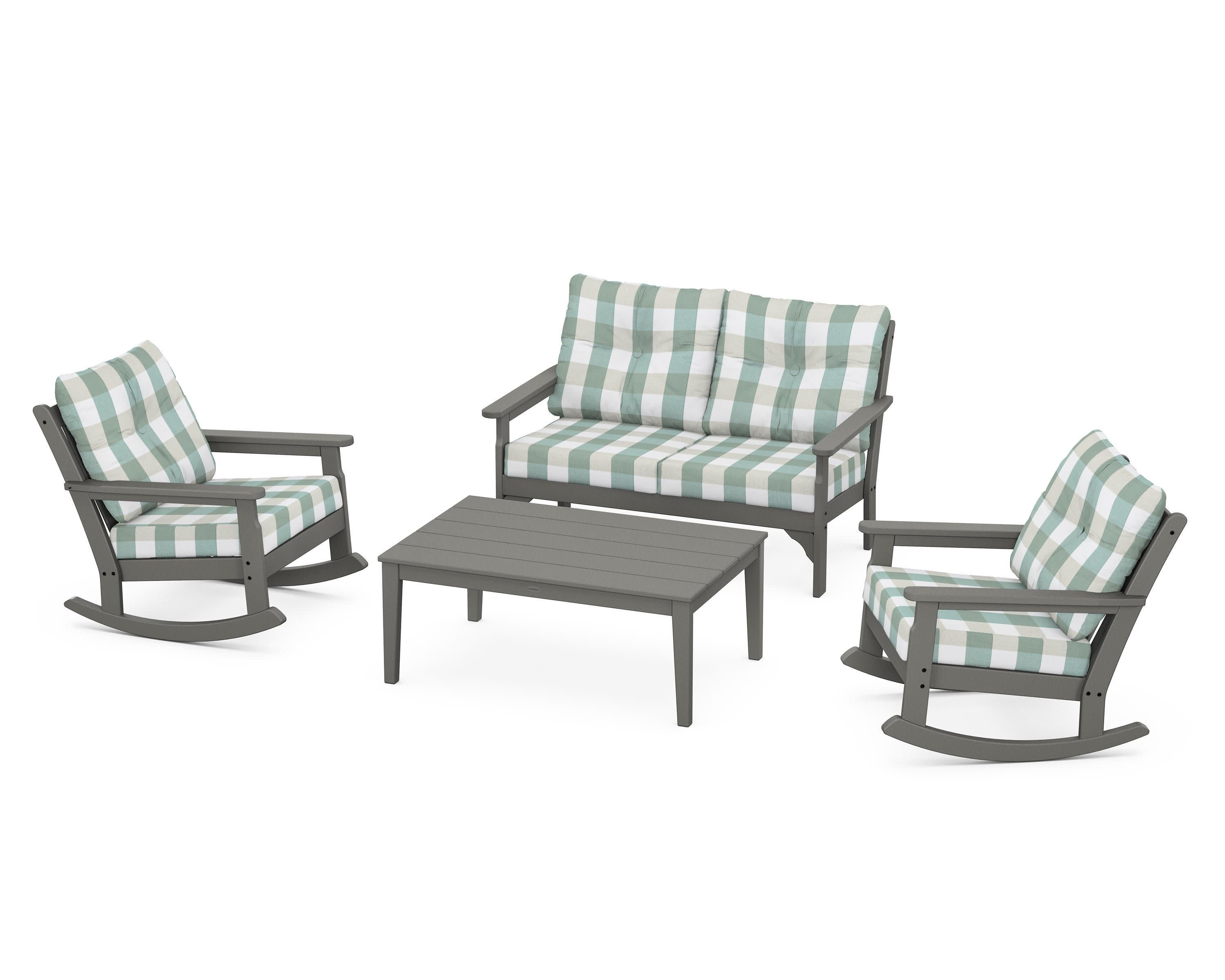 Vineyard 4-Piece Deep Seating Rocking Chair Set in Slate Grey / Buffalo Plaid Glacier Spa