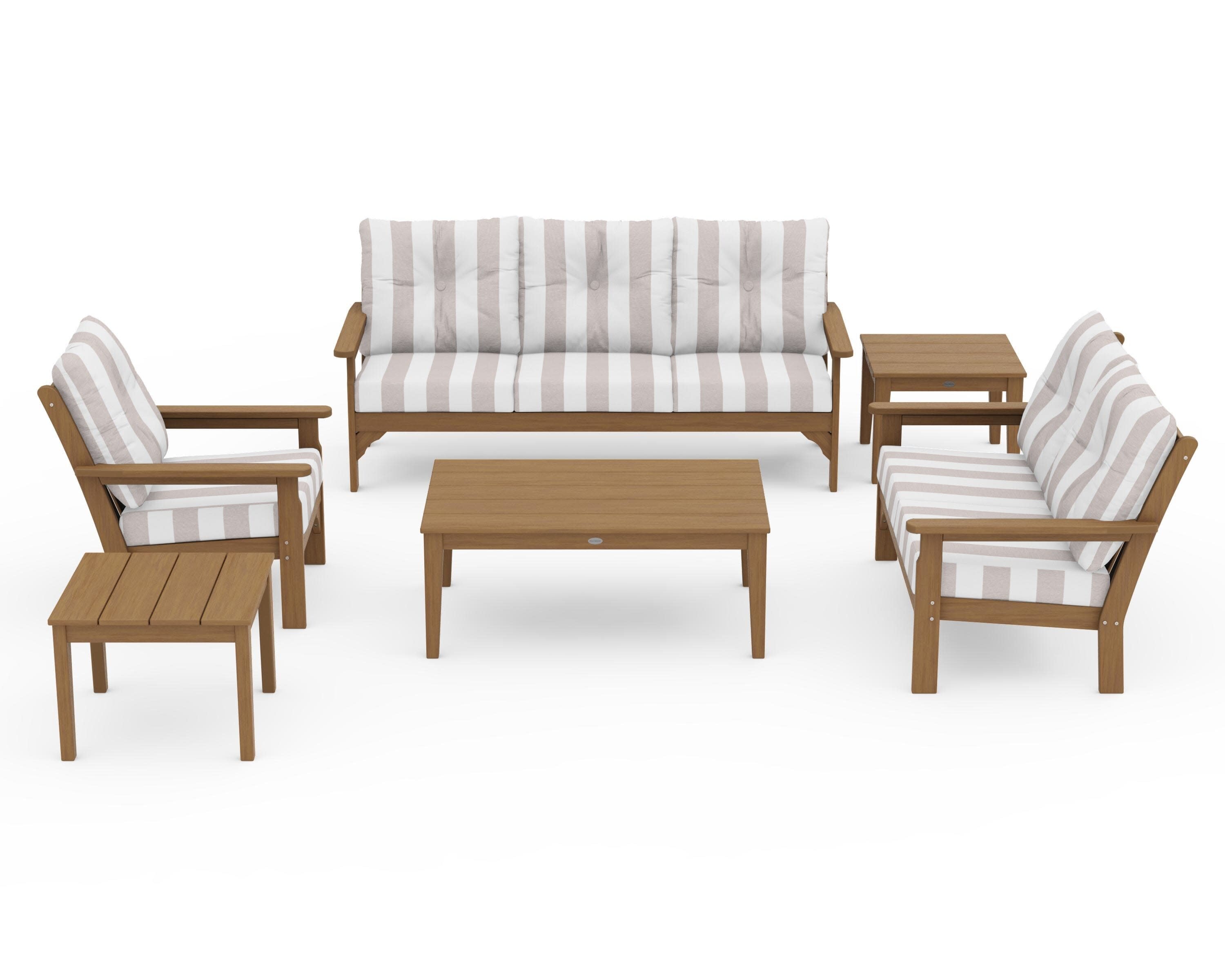 Vineyard 6-Piece Deep Seating Set in Natural / Cabana Stripe Dune Burlap