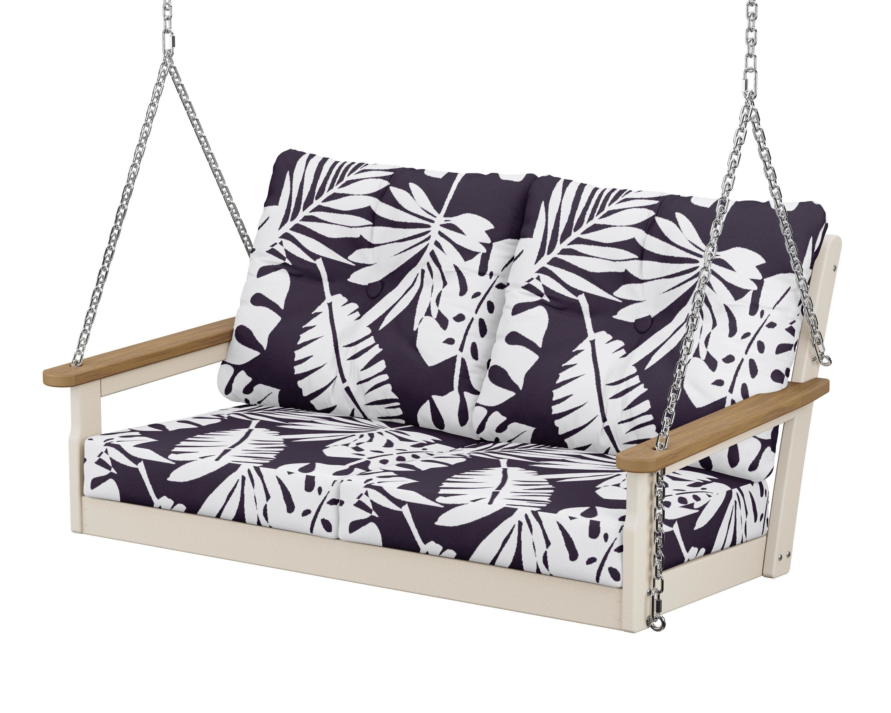 Vineyard Deep Seating Swing in Sand / Natural / Leaf Navy