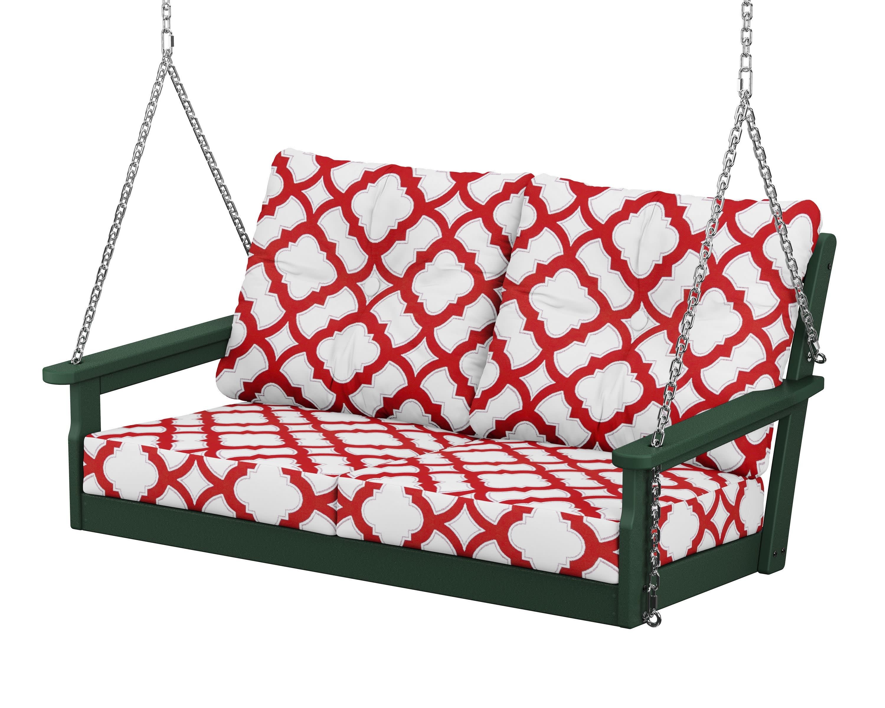 Vineyard Deep Seating Swing in Green / Trellis Crimson