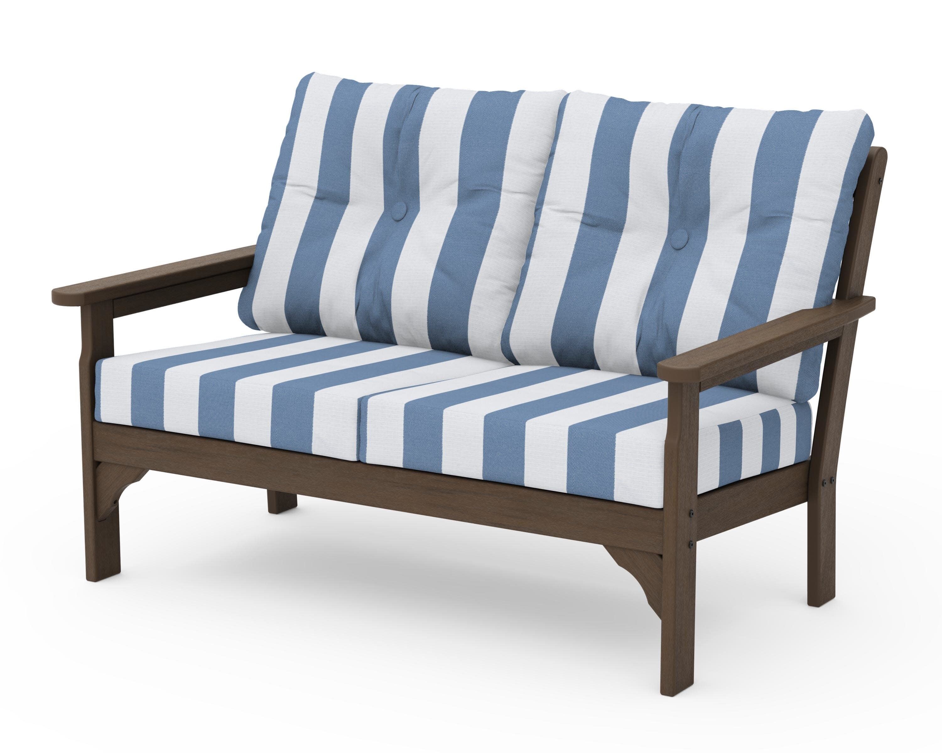 Vineyard Deep Seating Loveseat in Kona / Cabana Stripe Sky Blue