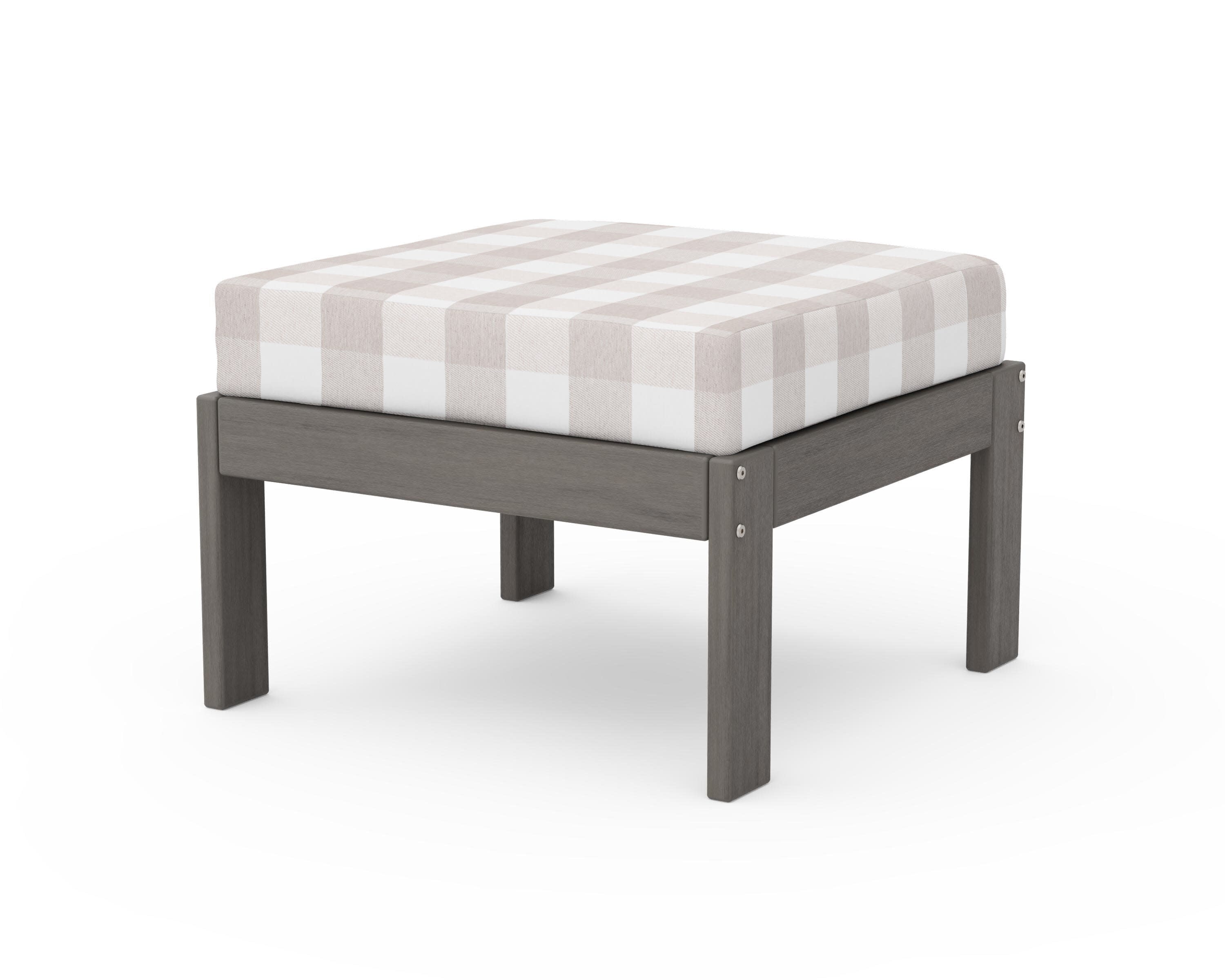 Vineyard Modular Ottoman in Driftwood / Buffalo Plaid Dune Burlap